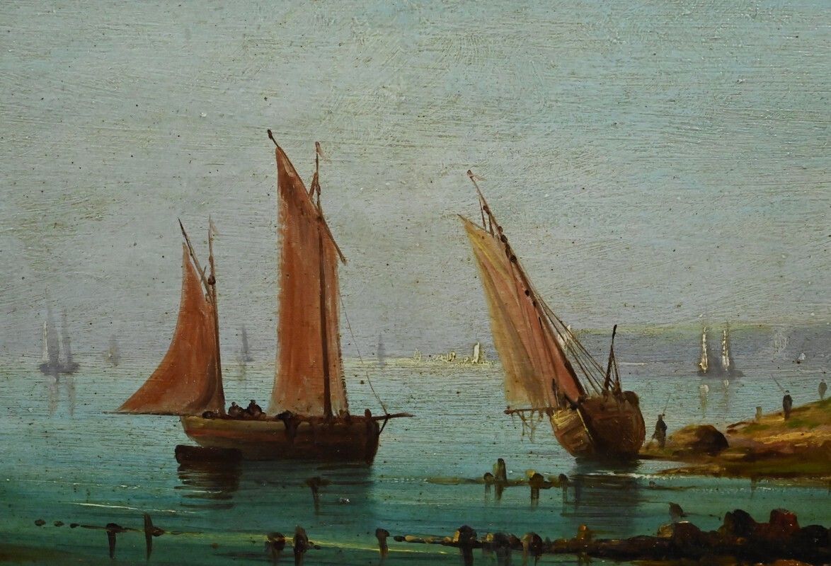Painting "Sailboats On The Mediterranean", Oil On Panel, 19th Century French School photo buy