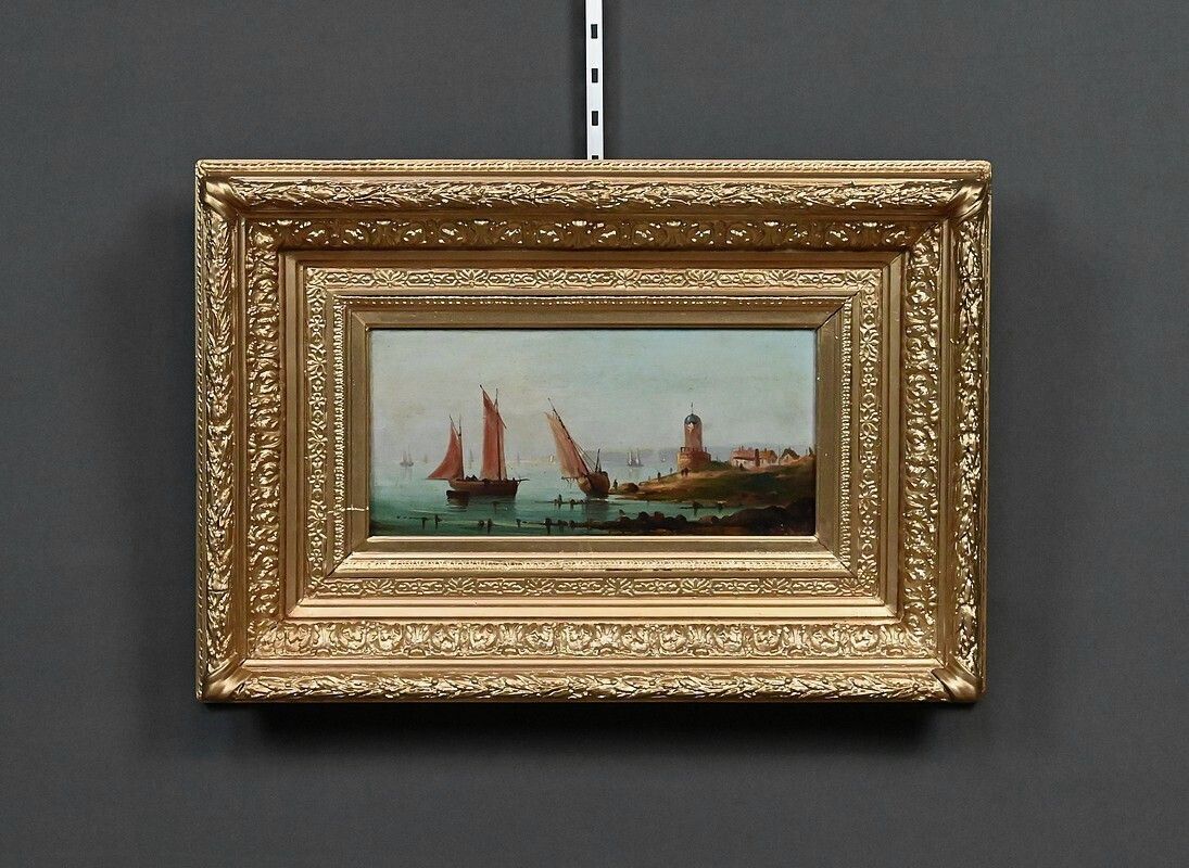 Art Painting "Sailboats On The Mediterranean", Oil On Panel, 19th Century French School photo