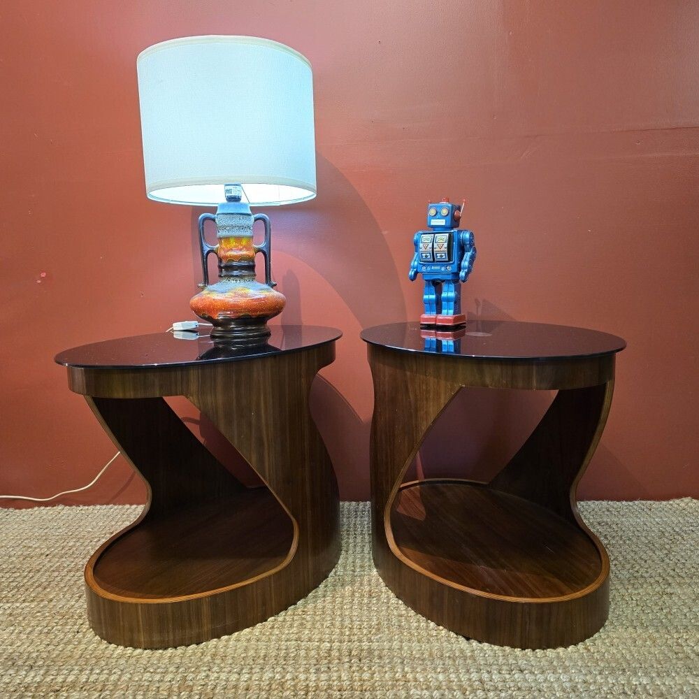 Pair Of Jual Walnut Lamp Tables