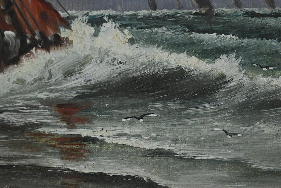 photo furniture Painting "Fishing Memories" Signed L. Henry – Late 19th Century