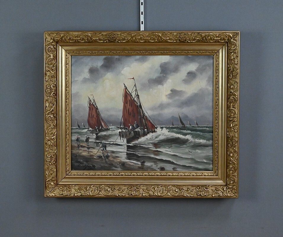 910.0 Painting "Fishing Memories" Signed L. Henry – Late 19th Century photo