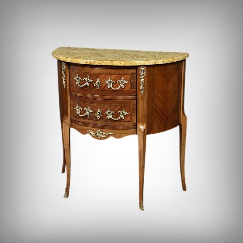 Small Marquetry Half Moon Commode, Louis XV Louis XVI Transition Style – Early 20th Century photo furniture