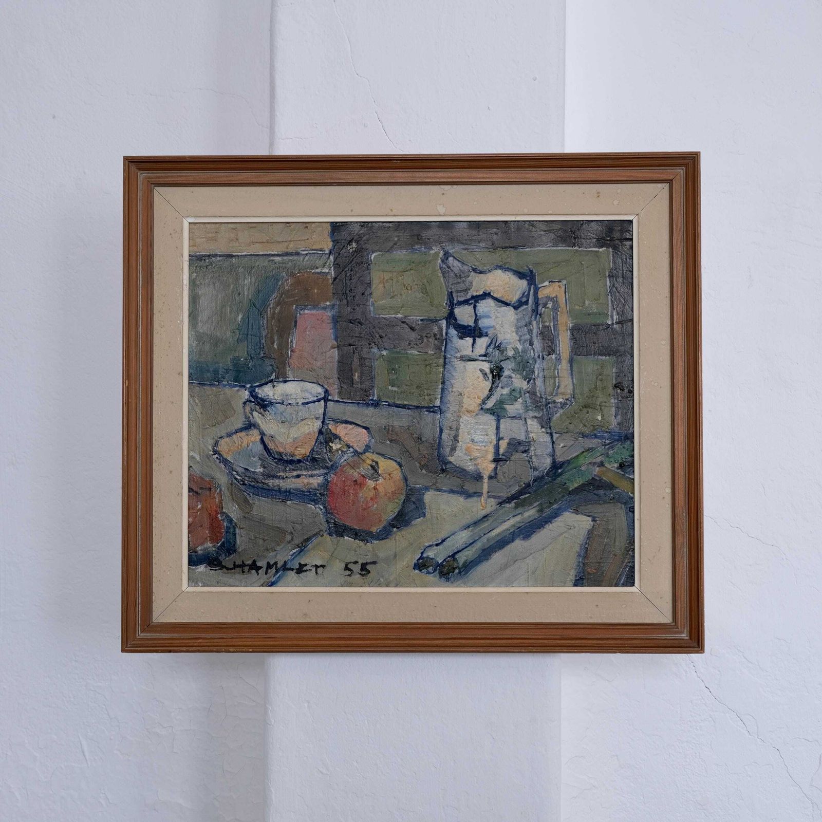Sven Olof Hamlet Still Life Oil Painting With Pitcher | 1955 photo furniture
