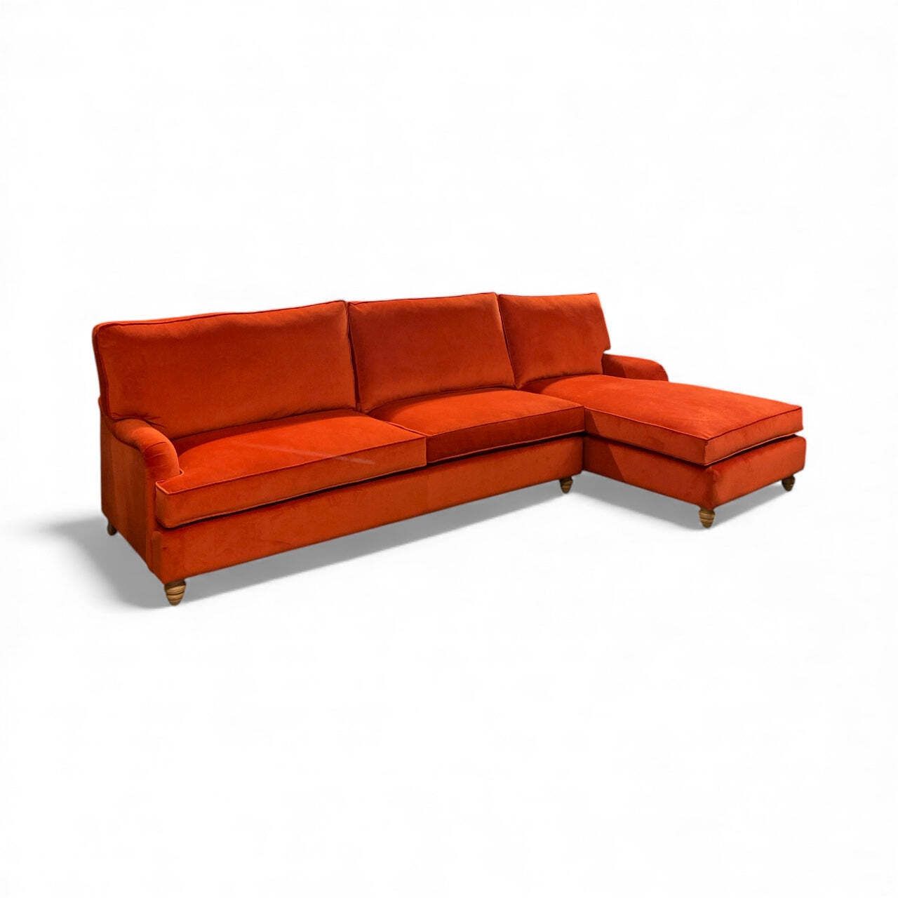L Shaped Velvet Sofa Burnt Orange Ex Display Right Handed