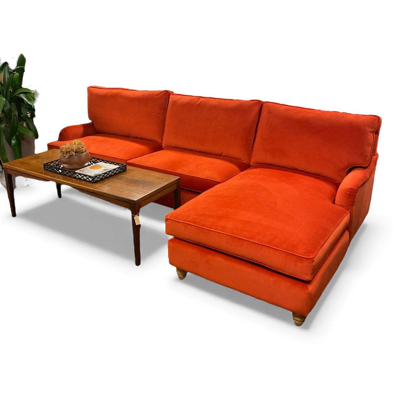 L Shaped Velvet Sofa Burnt Orange Ex Display Right Handed photo 2995.0