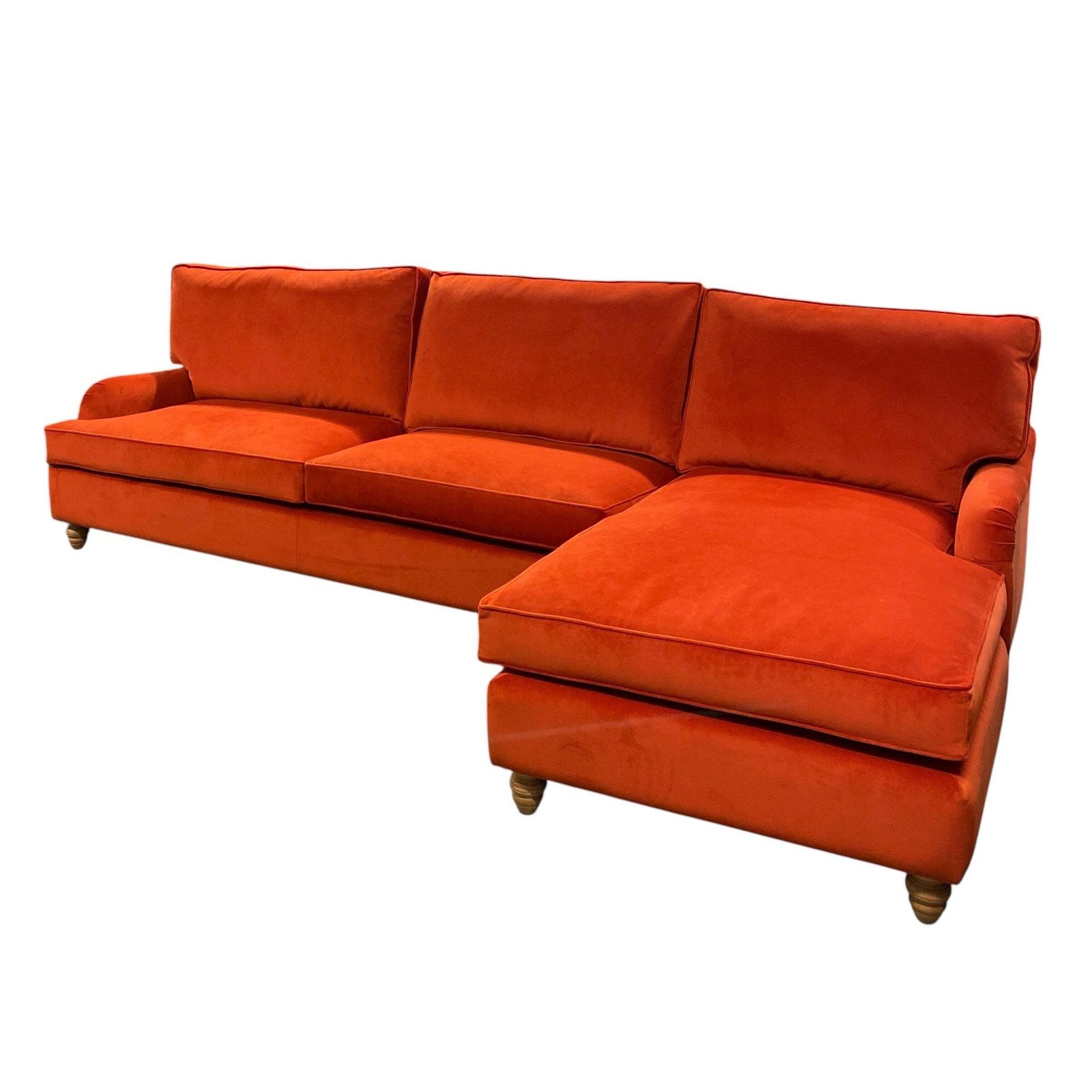 L Shaped Velvet Sofa Burnt Orange Ex Display Right Handed photo vinterior