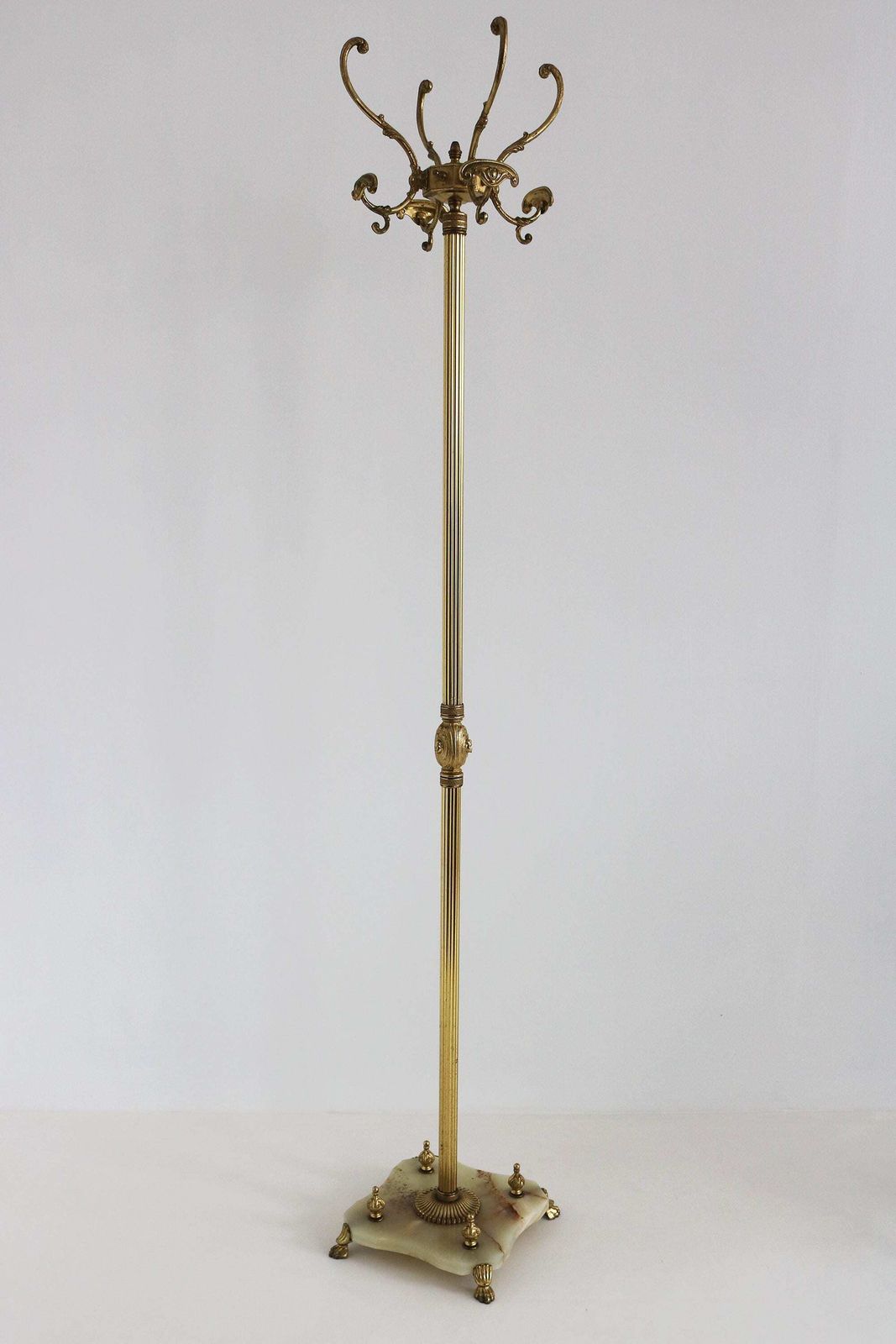 Antique Style Brass Coat Rack With Rotating Crown And Marble Base Italian Hollywood Regency Hall Tree Vintage Gold Entryway Stand photo for sale
