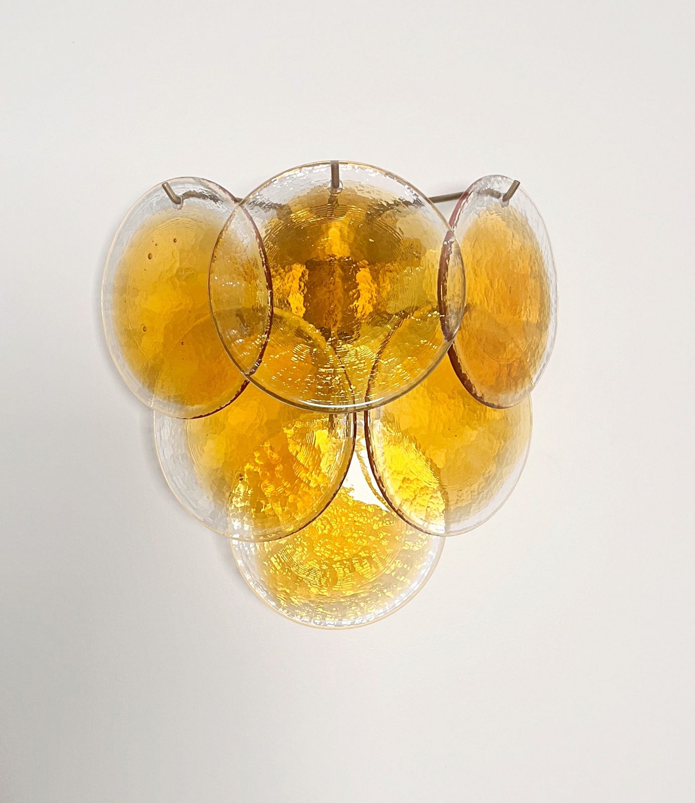 Pair Of Glass Wall Sconces   6 Alabaster Gold Disks photo for sale