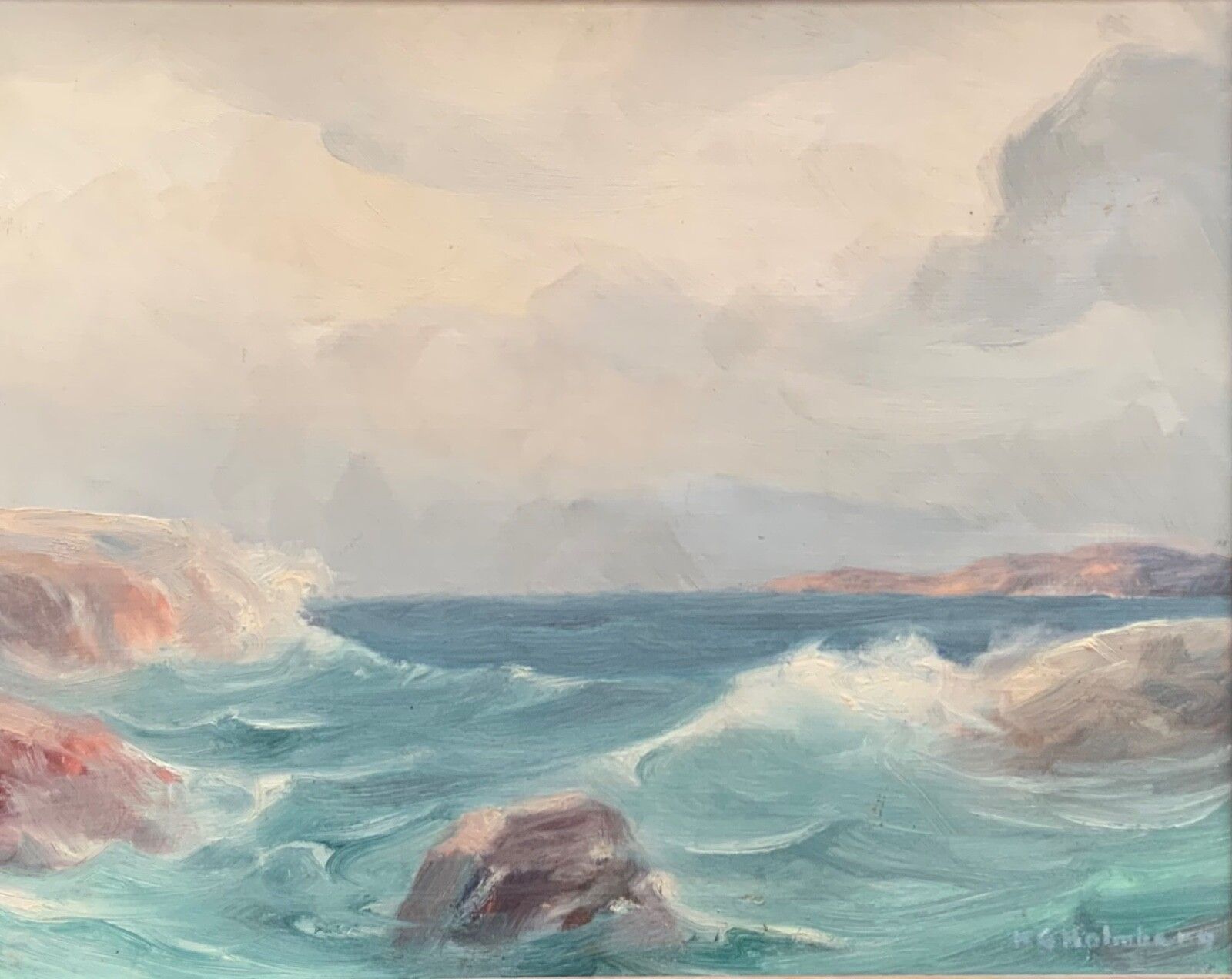 Vintage Marine Seascape Oil On Cardboard, Signed By Karl Gustav Holmberg 1960s photo for sale