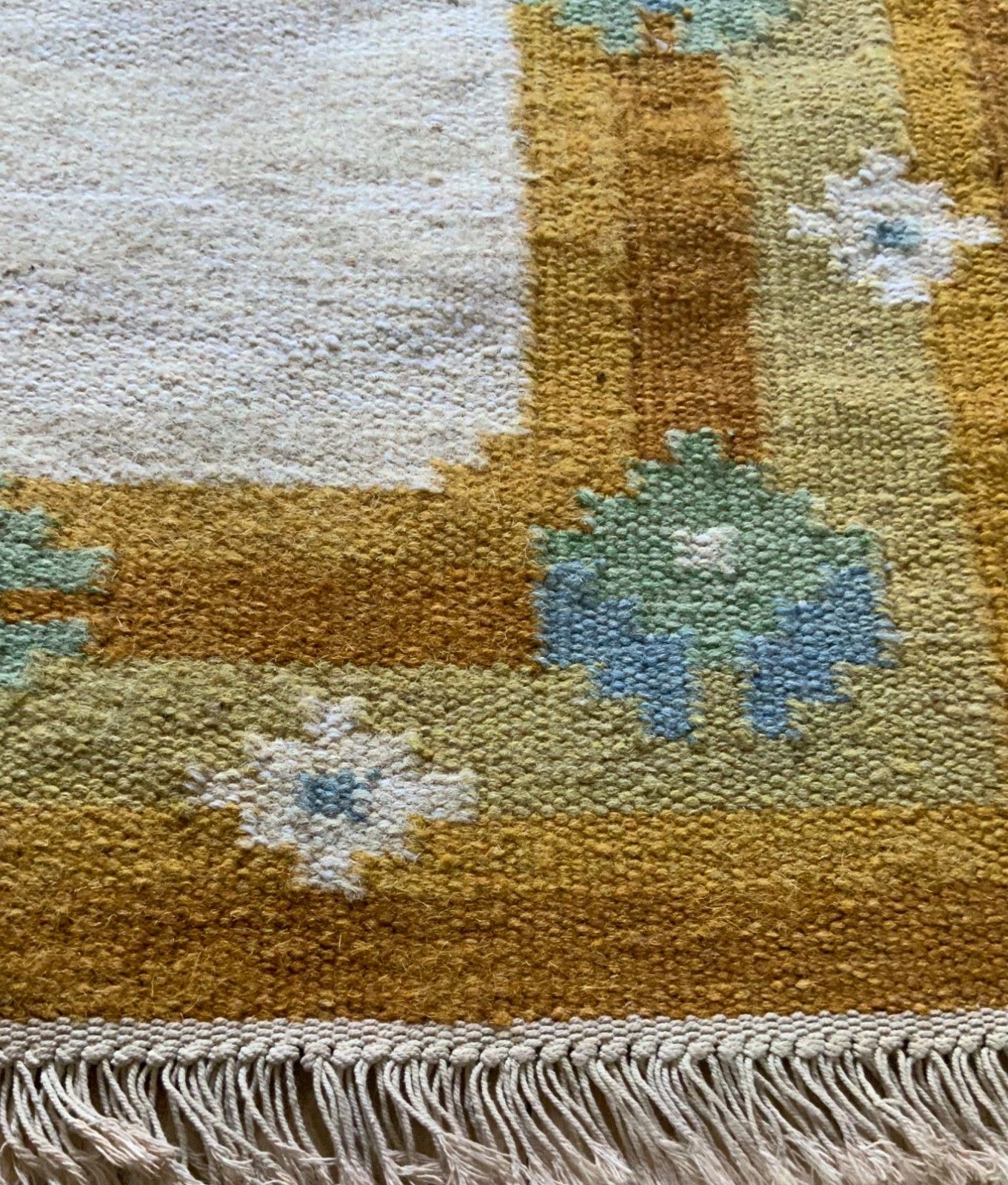 Swedish Wool Rug Flat Weave Kilim Rölakan Signed Ae 1960s photo for sale