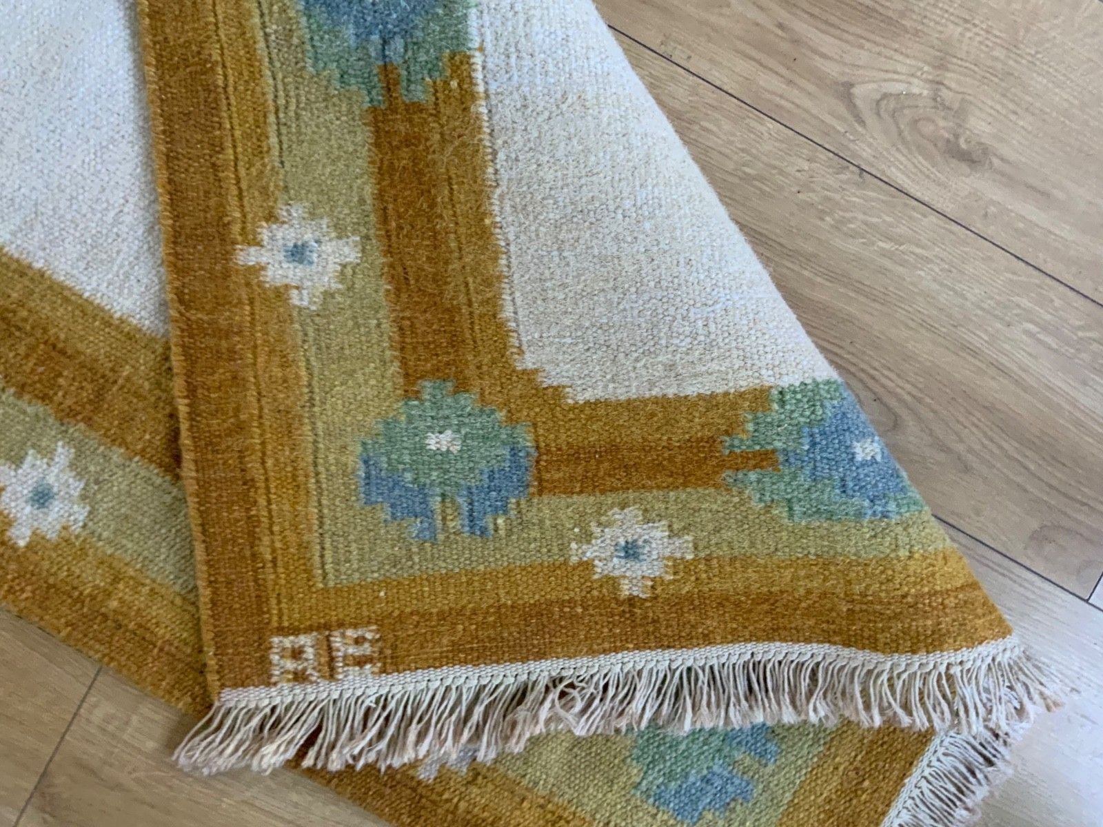 Swedish Wool Rug Flat Weave Kilim Rölakan Signed Ae 1960s photo buy