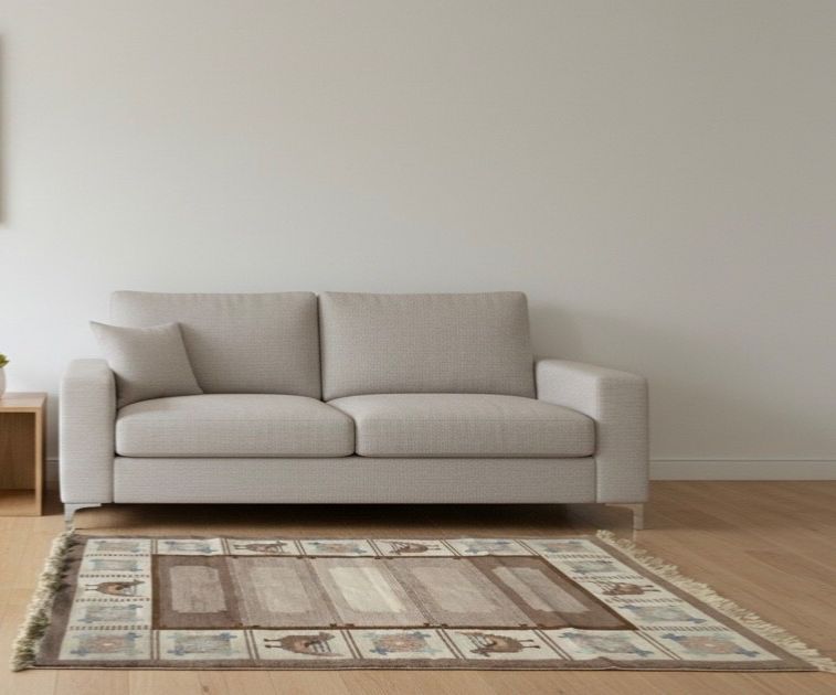 Swedish Wool Rug Angso Flat Weave Kilim Rollakan Eisner 1960 Size 220cm X 140 Cm