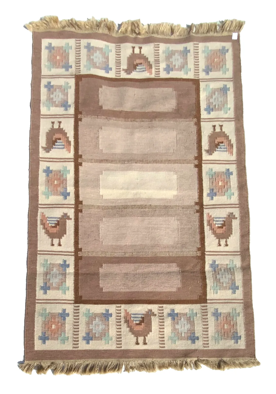 Swedish Wool Rug Angso Flat Weave Kilim Rollakan Eisner 1960 Size 220cm X 140 Cm photo for sale