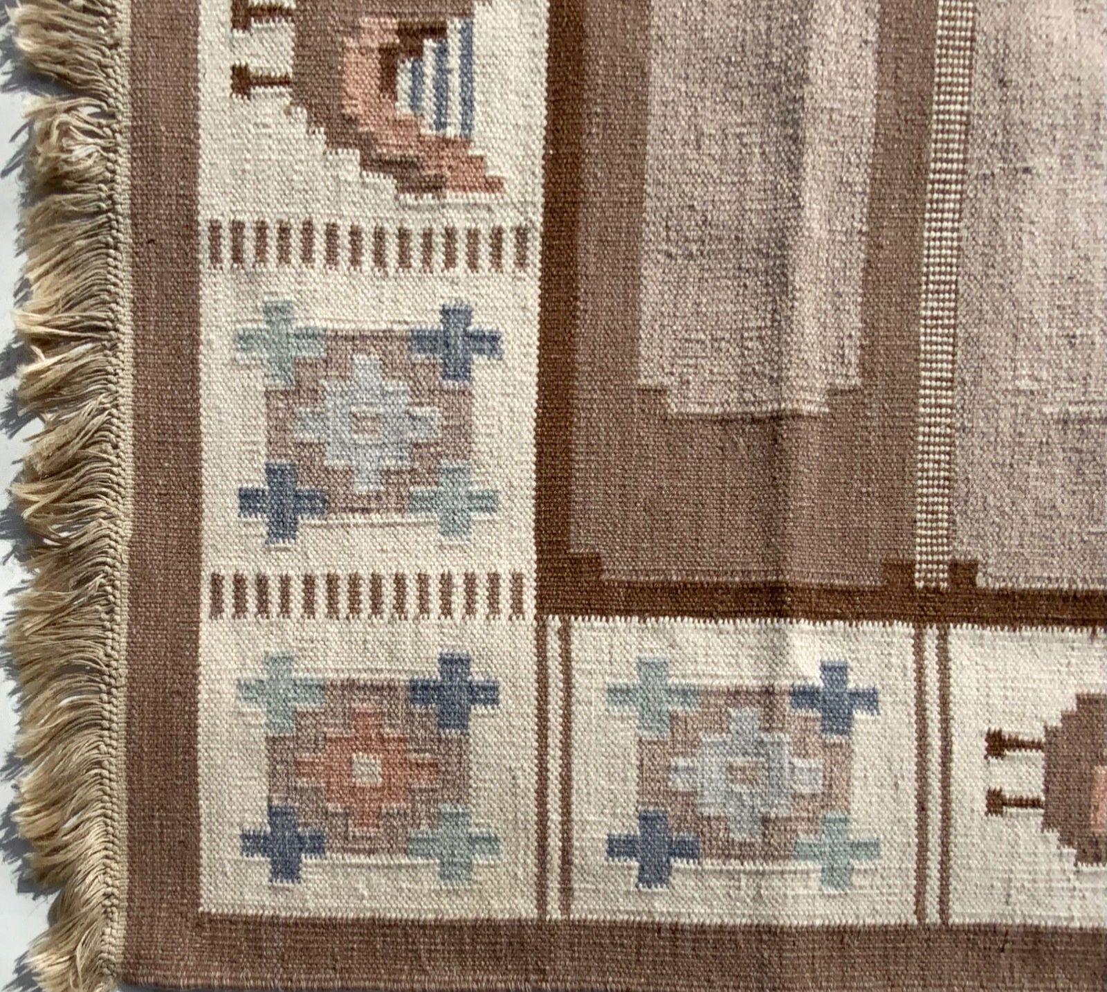 Swedish Wool Rug Angso Flat Weave Kilim Rollakan Eisner 1960 Size 220cm X 140 Cm photo vinterior