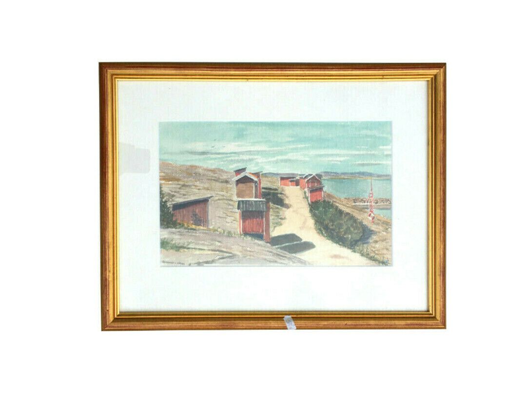 Original Watercolour On Paper Seacoast Painting Signe By Hans Olof Werner 1980's