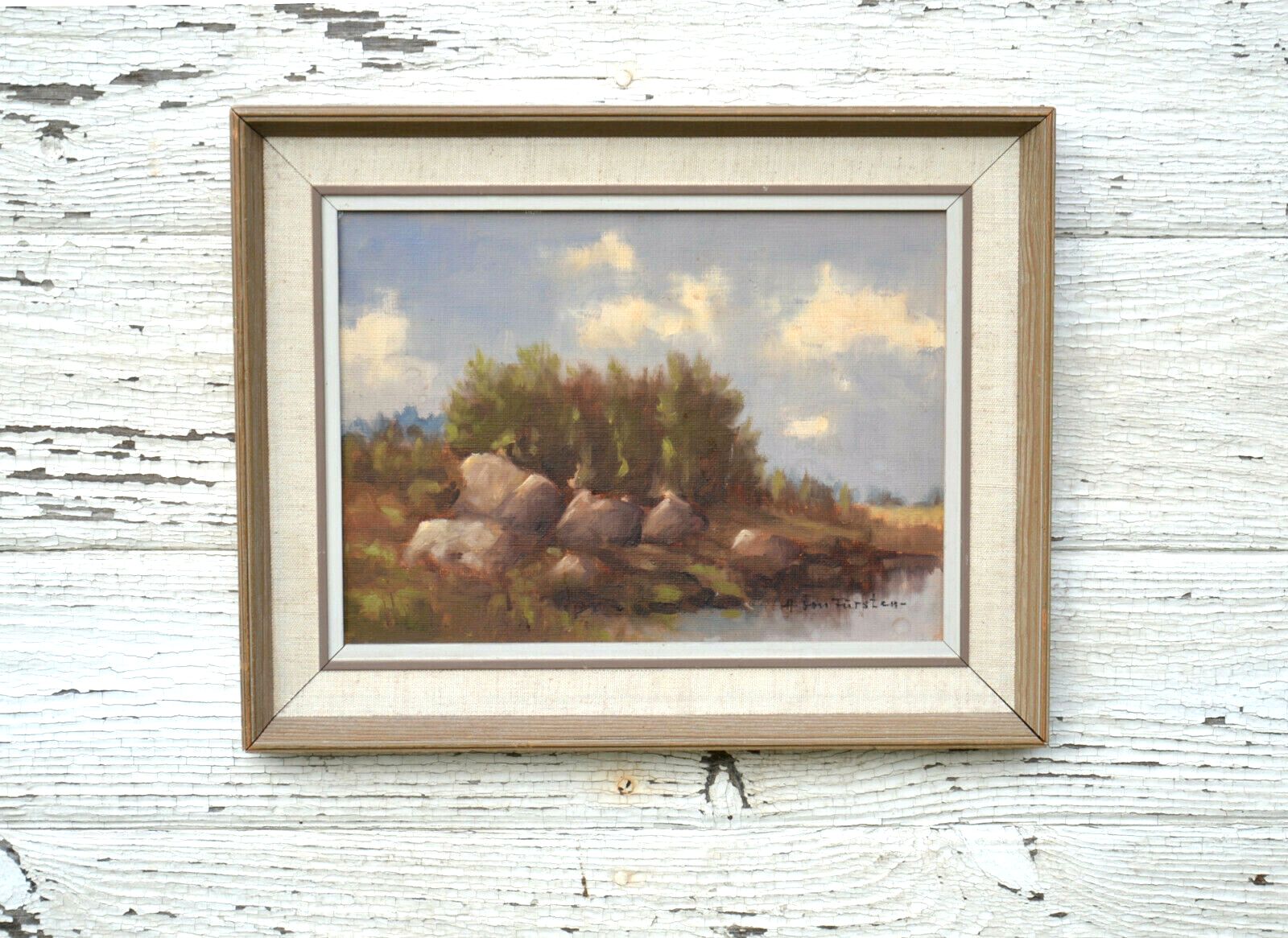 Mid 20th Century Landscape Oil Painting, Signed A.B.Fursten, Framed photo furniture