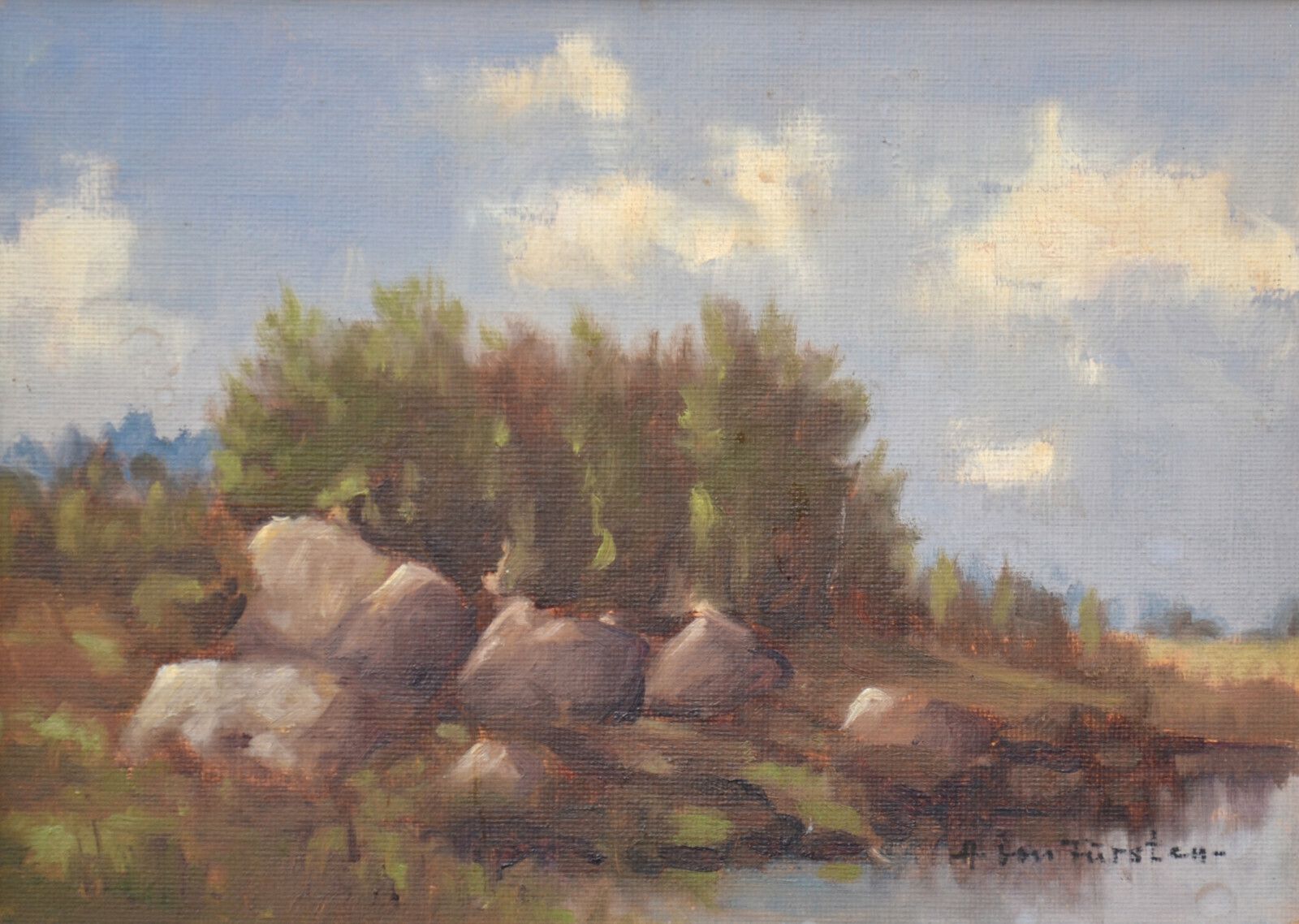 Mid 20th Century Landscape Oil Painting, Signed A.B.Fursten, Framed photo for sale