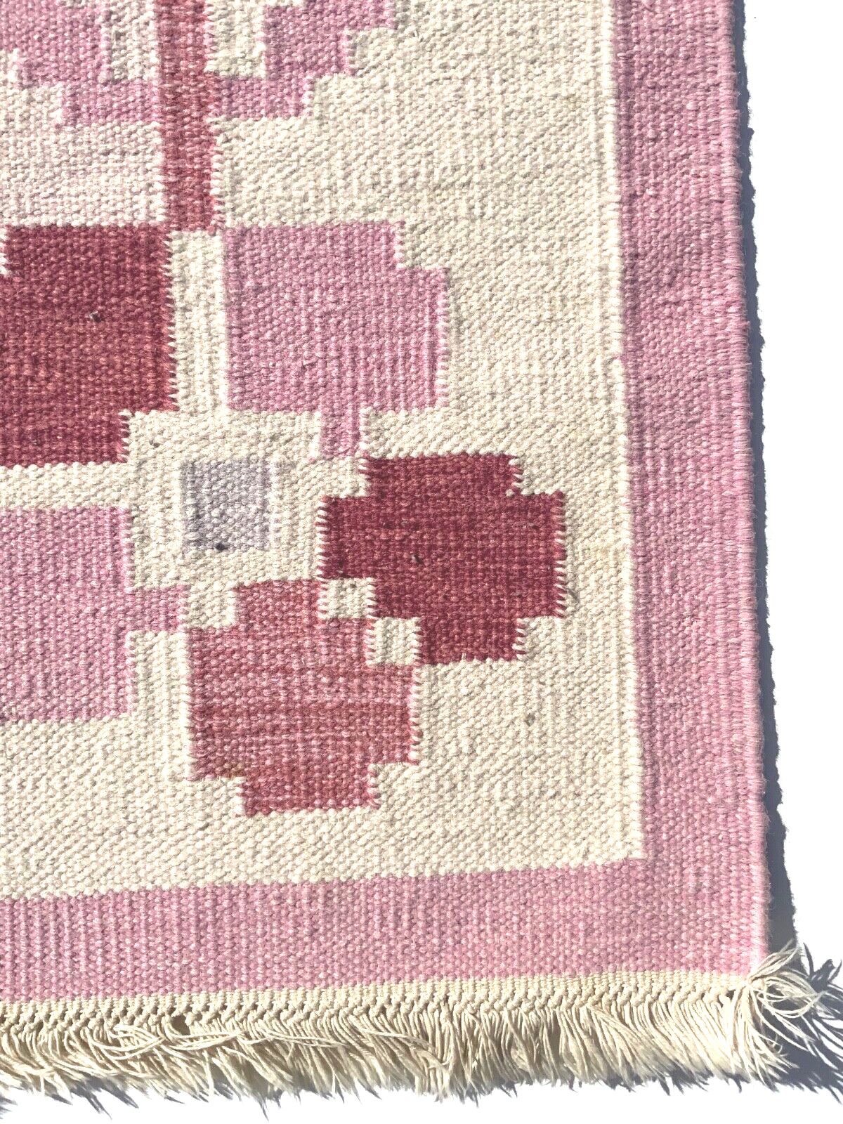 Swedish Pink Wool Rug Flat Weave Kilim Rölakan Rug 1960, Large 200cm X 140 Cm photo 351.0