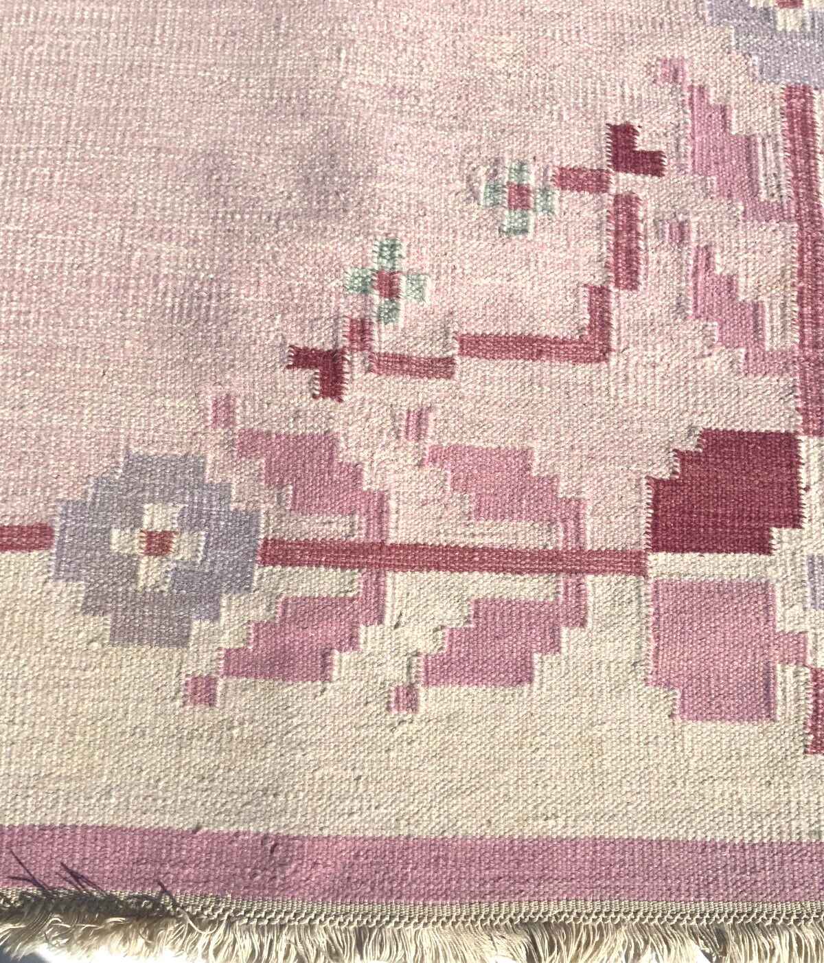 Swedish Pink Wool Rug Flat Weave Kilim Rölakan Rug 1960, Large 200cm X 140 Cm photo buy