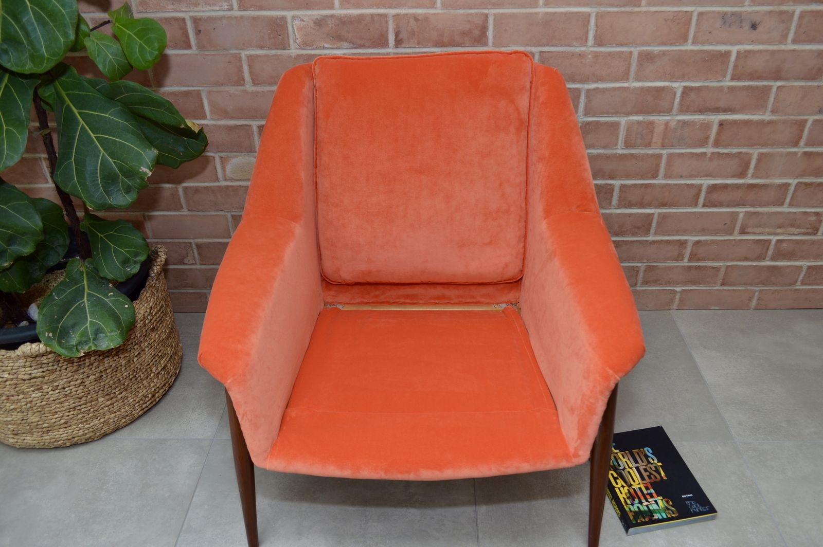 Mid Century Parker Knoll "New Menton" Model Pk940 Teak Armchair, Orange Velvet Upholstery photo vinterior