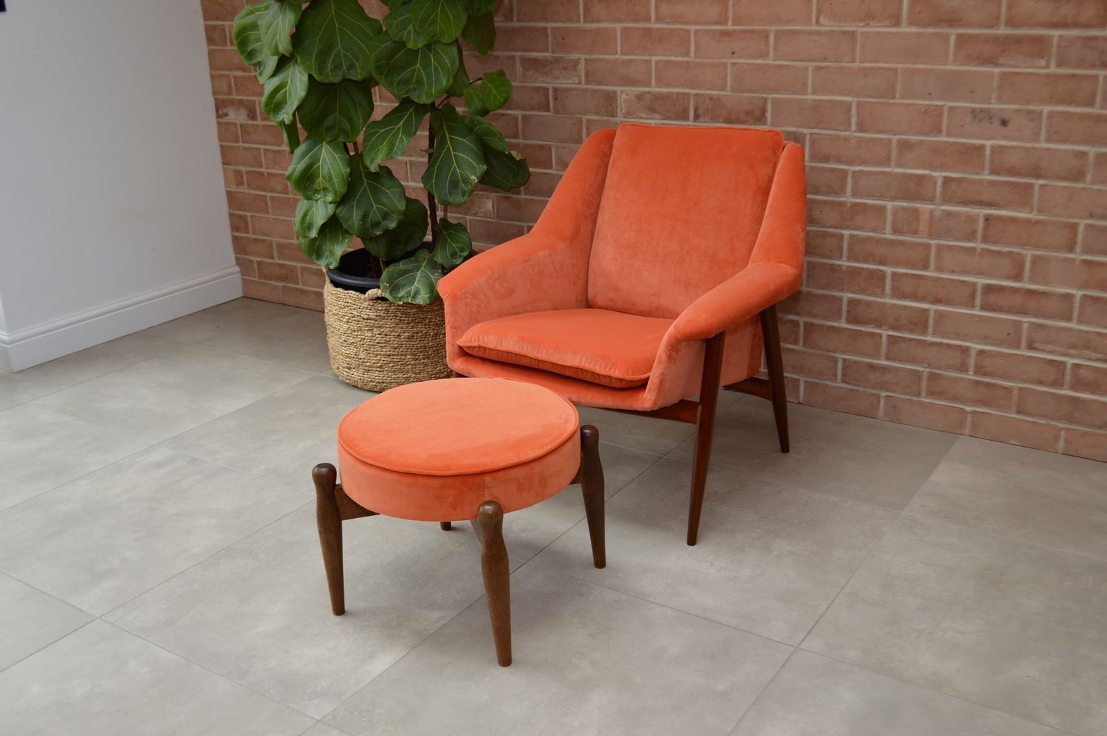 photo for sale Mid Century Parker Knoll "New Menton" Model Pk940 Teak Armchair, Orange Velvet Upholstery