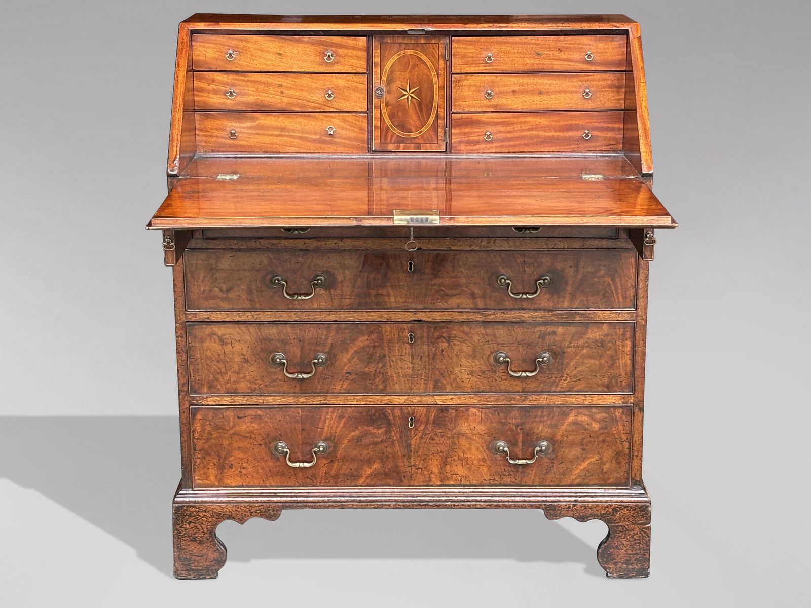 Untouched 18th Century George III Period Figured Mahogany Bureau photo for sale