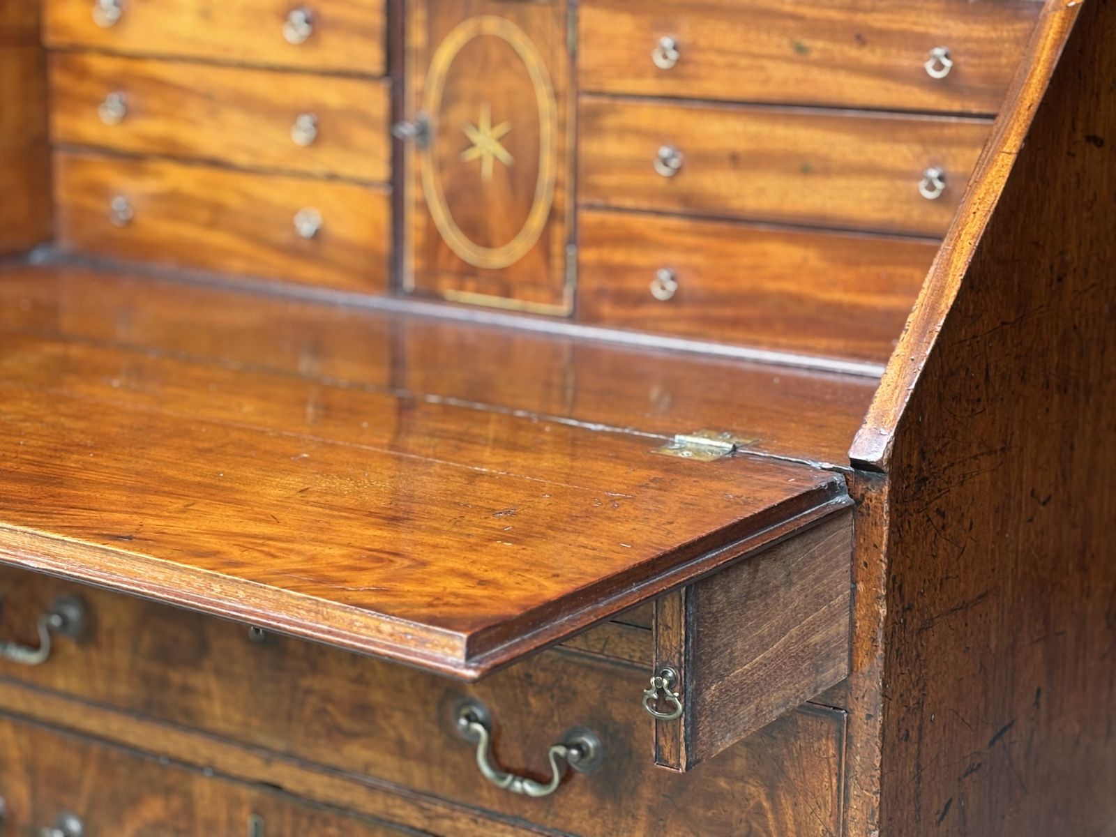 Untouched 18th Century George III Period Figured Mahogany Bureau photo vintage