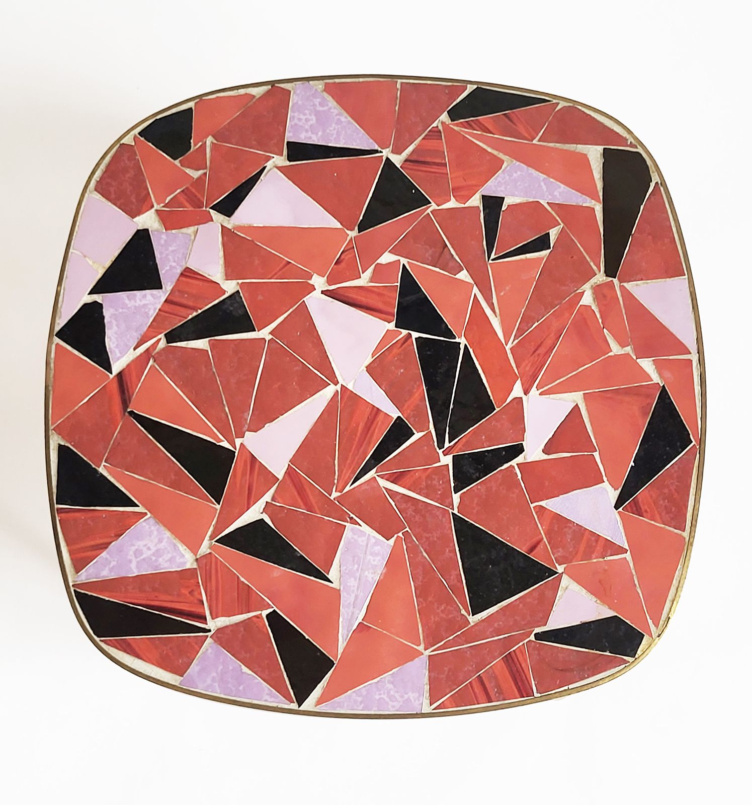 Mid Century Modern Mosaic & Brass Side Table With Hair Pin Legs, 1950s photo furniture