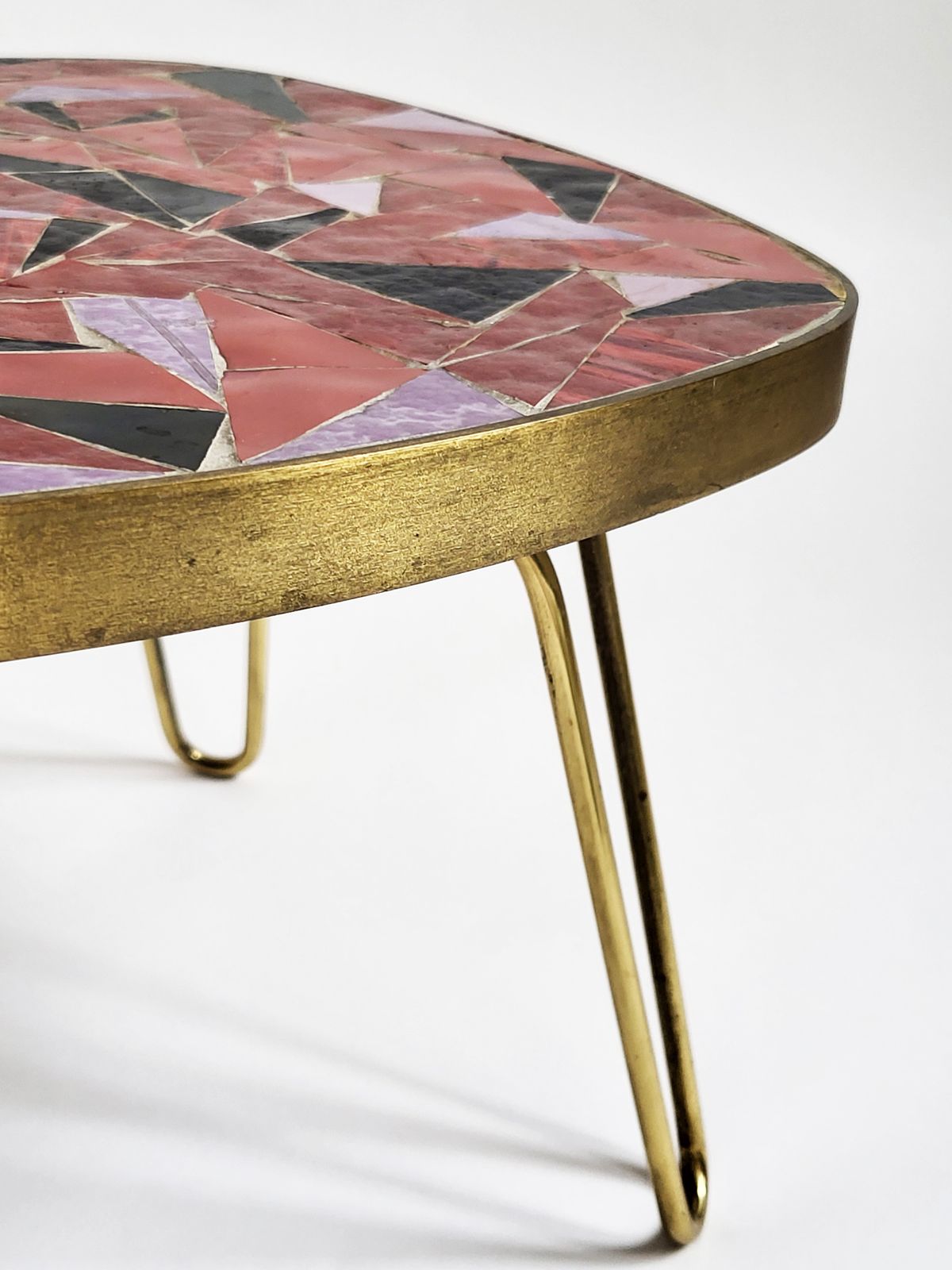 photo furniture Mid Century Modern Mosaic & Brass Side Table With Hair Pin Legs, 1950s
