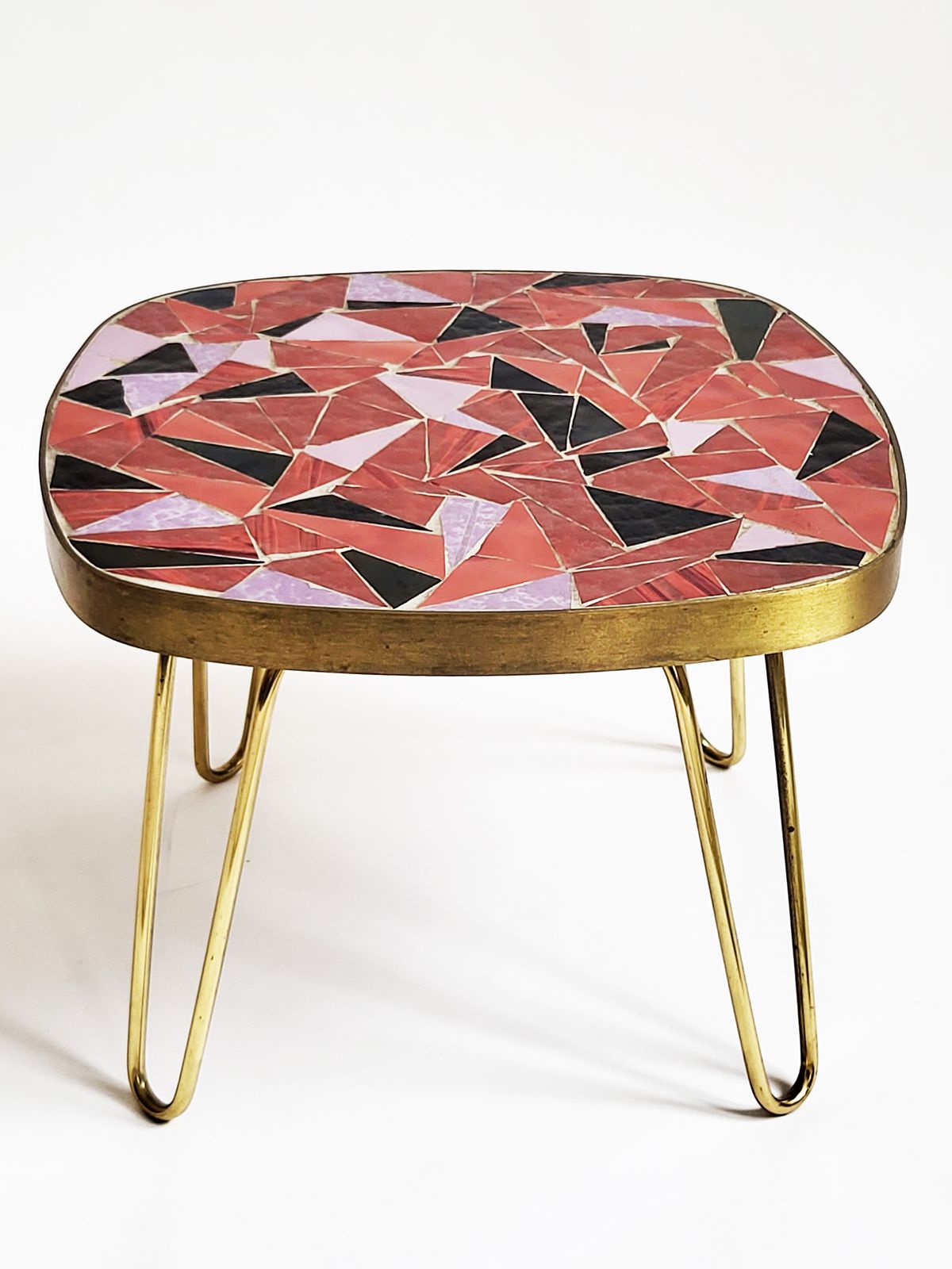 1285.0 Mid Century Modern Mosaic & Brass Side Table With Hair Pin Legs, 1950s photo