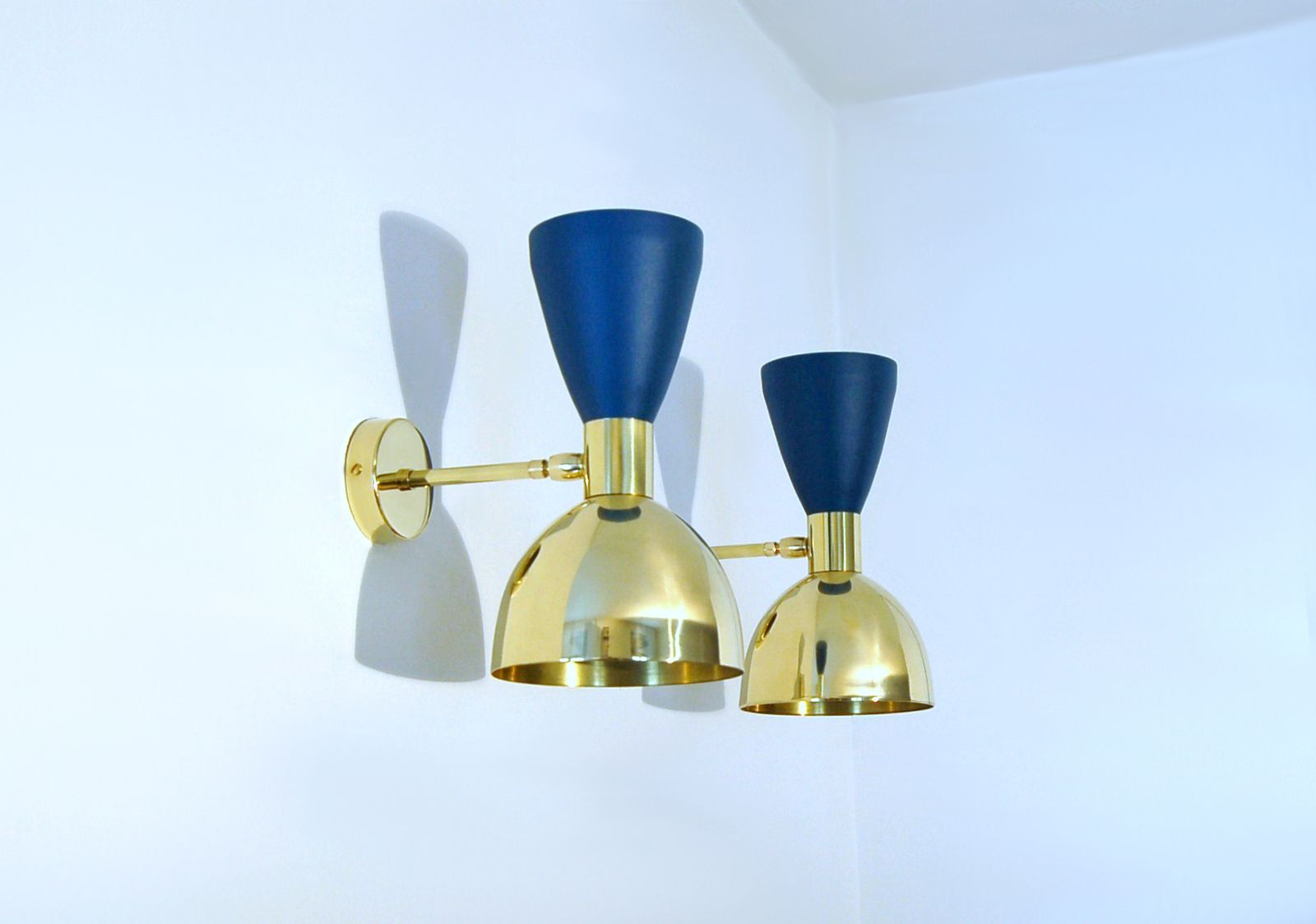 Pair Of Wall Lamp / Metal & Brass / Brass And Blue Opaque / Style '50