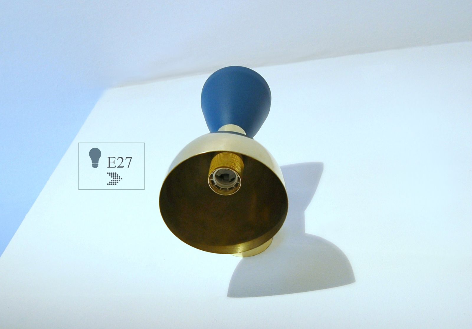 Pair Of Wall Lamp / Metal & Brass / Brass And Blue Opaque / Style '50 photo 320.0