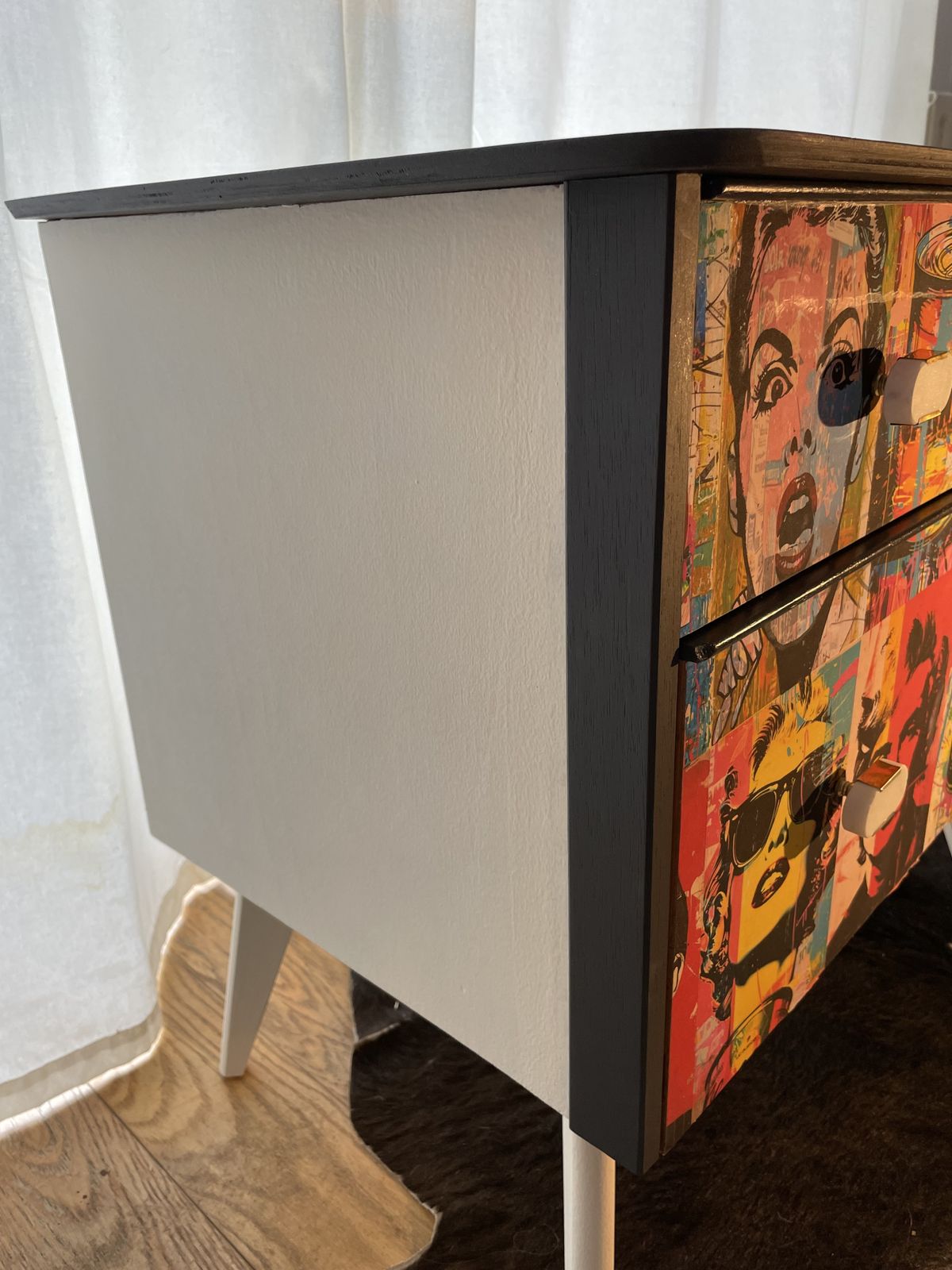 Refurbished And Decoupaged Genuine 1950's Chest Of Drawers/Cabinet In 'Pop Art' Style. photo for sale