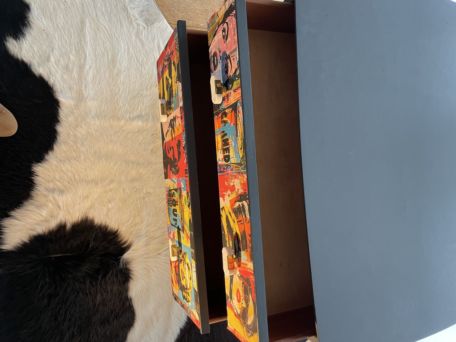 Refurbished And Decoupaged Genuine 1950's Chest Of Drawers/Cabinet In 'Pop Art' Style. photo vinterior