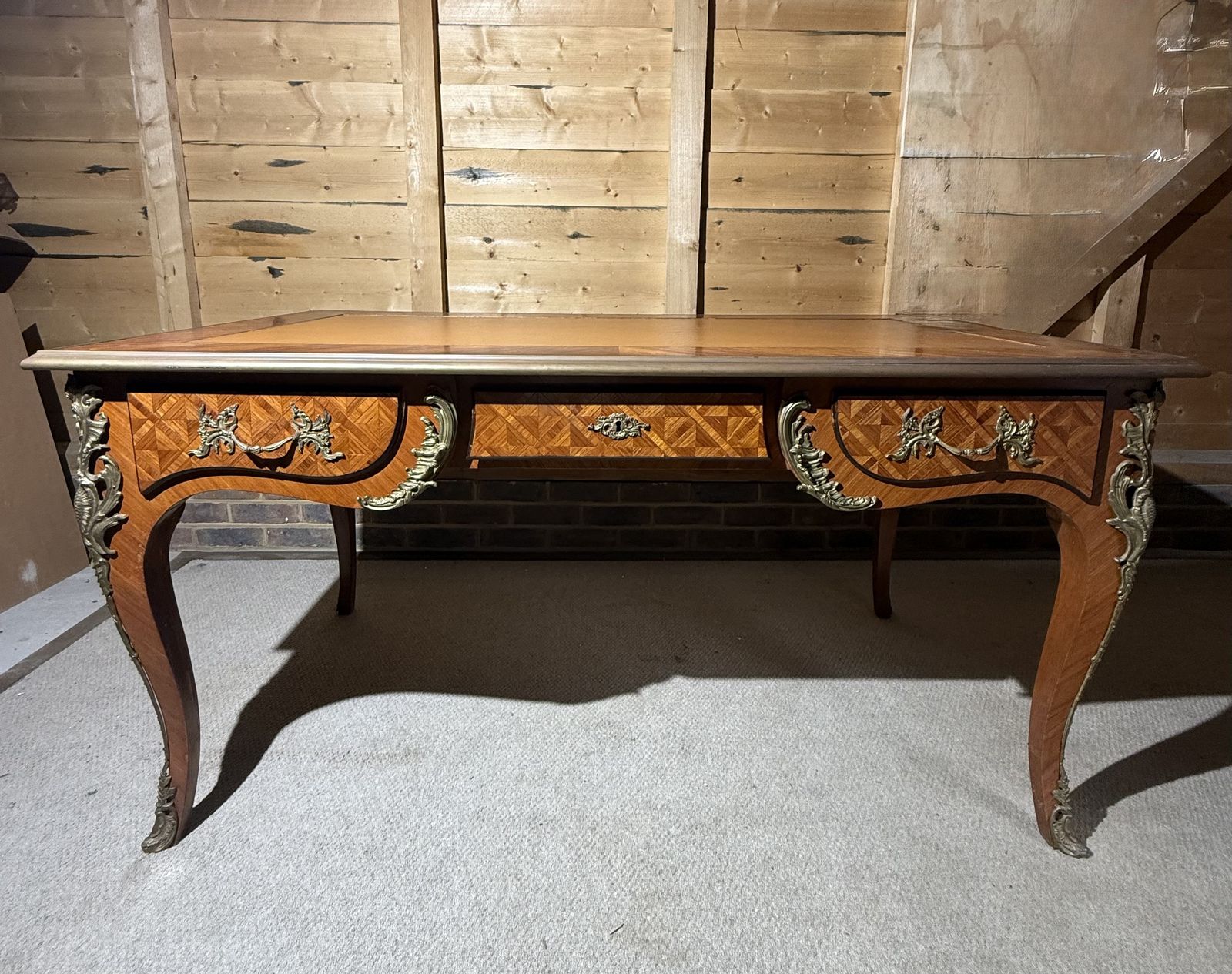 19th Century French Louis XV Parquetry Bureau Plat With Ormolu Mounts photo Furniture
