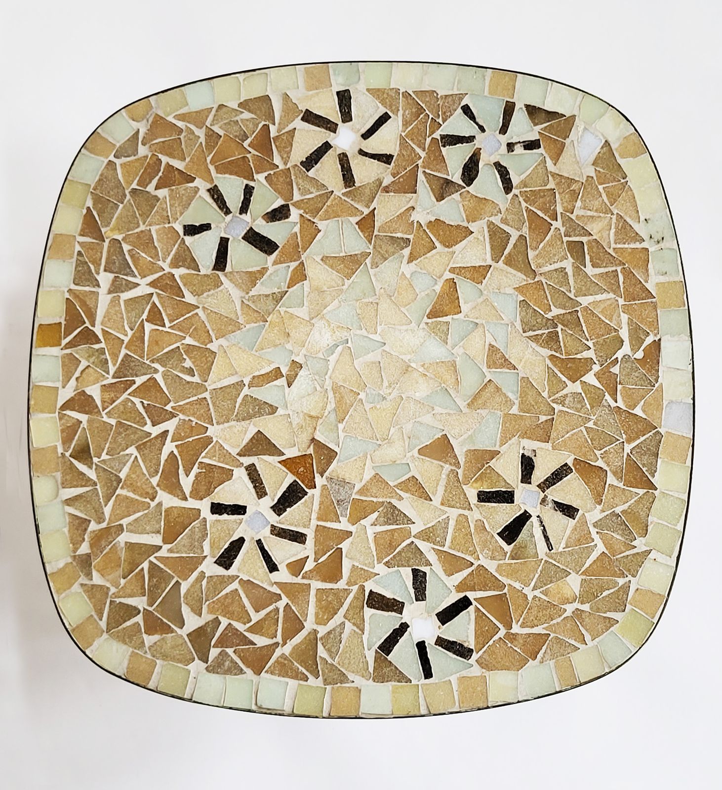 Mid Century Modern Mosaic & Brass Side Table With Hair Pin Legs, 1950s photo vinterior