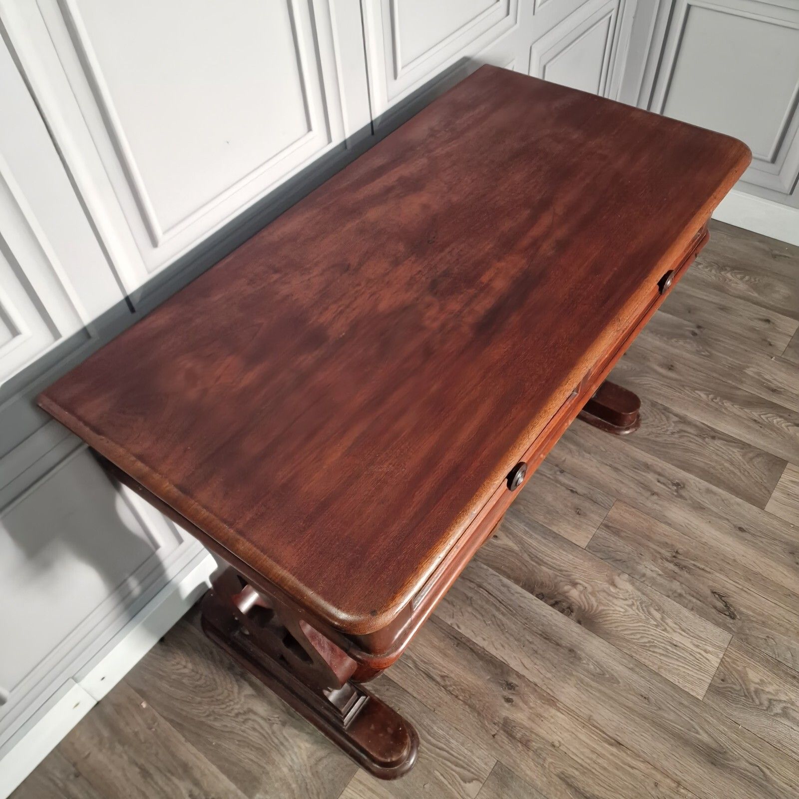 Antique Library Writing Table  Solid Wood Console Office Desk Drawers Mahogany photo for sale