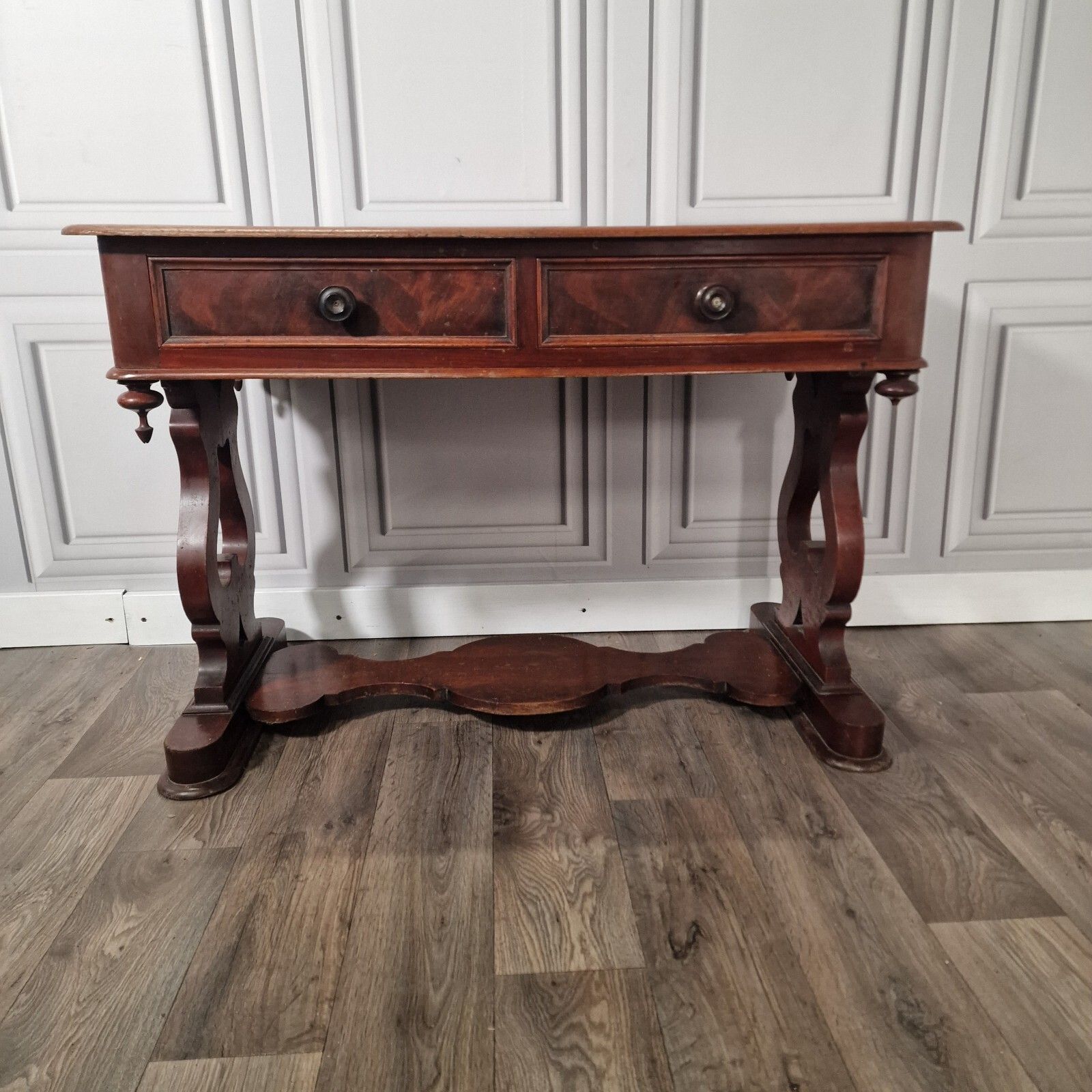 Antique Library Writing Table  Solid Wood Console Office Desk Drawers Mahogany photo 330.0