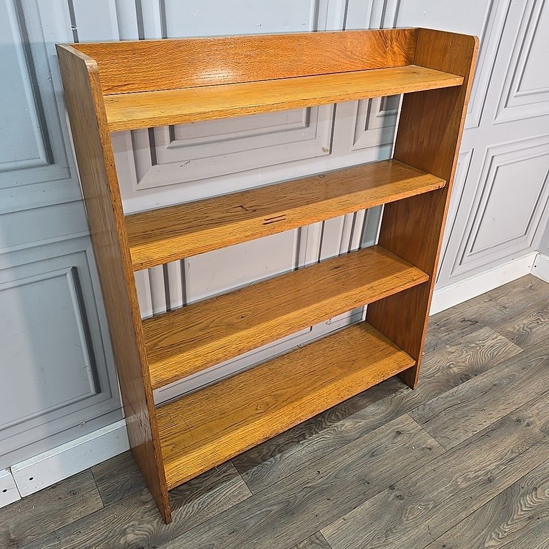 Retro Vintage Golden Oak Wooden Open Bookcase Book Shelf / Shelves Mid Century photo furniture