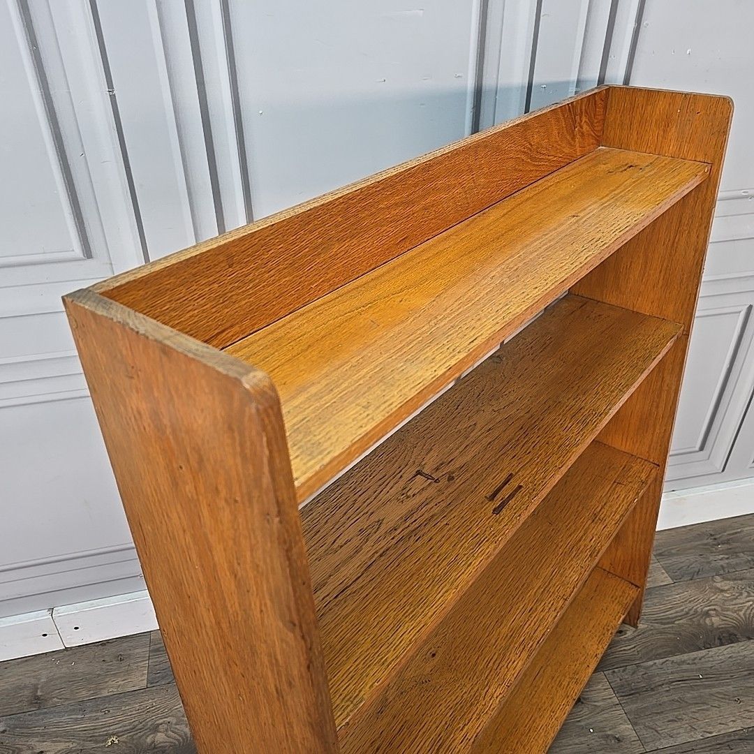 Retro Vintage Golden Oak Wooden Open Bookcase Book Shelf / Shelves Mid Century photo Furniture