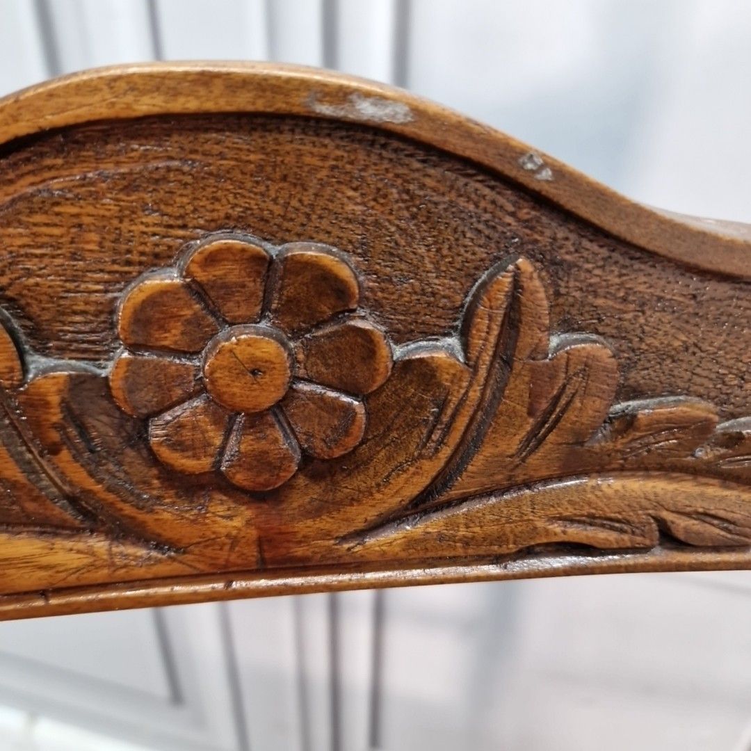 Antique Oak Dining Chair – Floral Wood Carved Back Bedroom Seat – Victorian photo vinterior