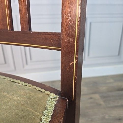 photo vinterior Antique Edwardian Chair Tall Inlaid Back Bedroom Window Vintage Wood