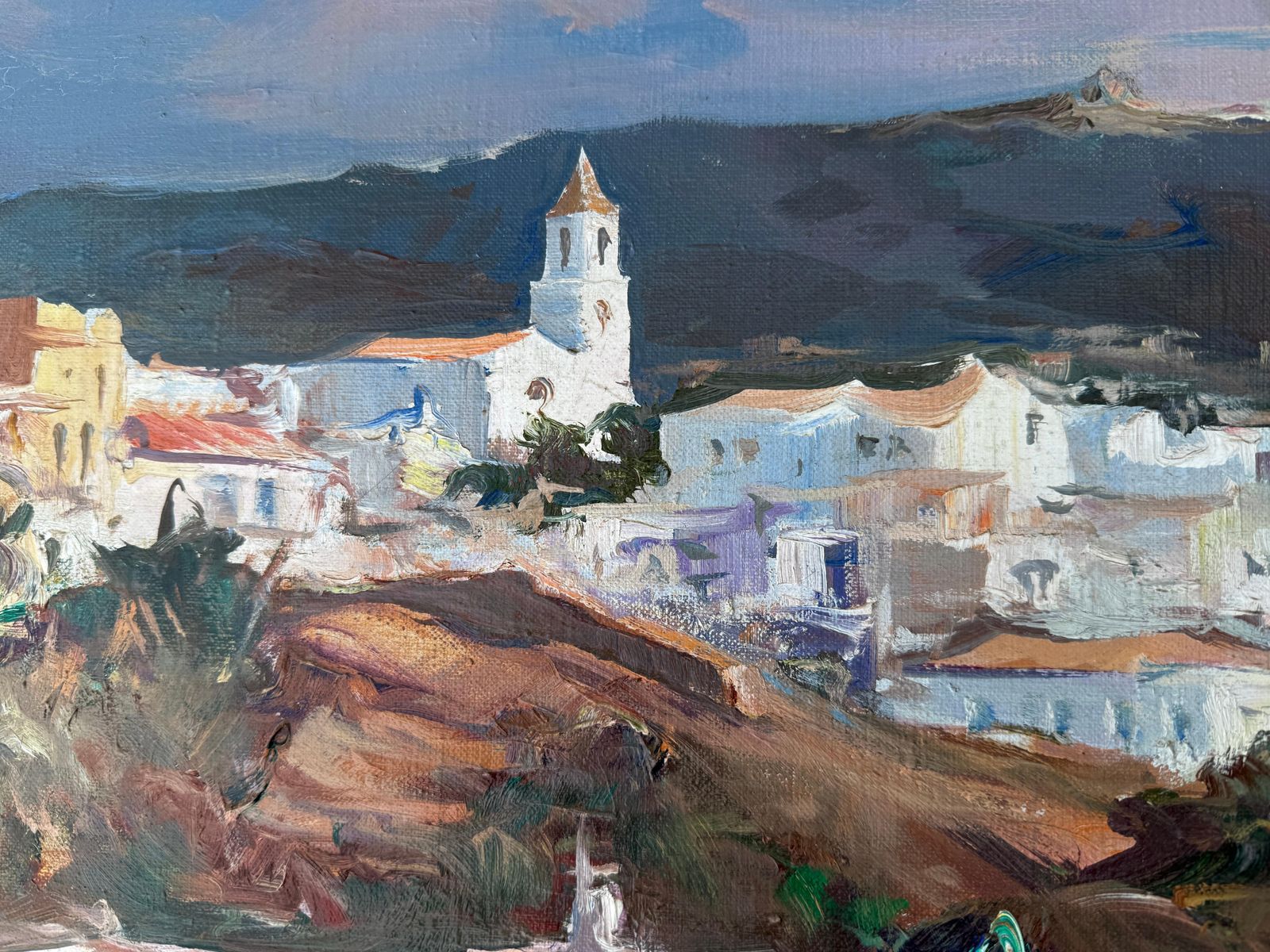 Josep Sarquella Escobet Panoramic View Of Cadaqués Costa Brava Spain Oil On Canvas Painting 1988 photo Art