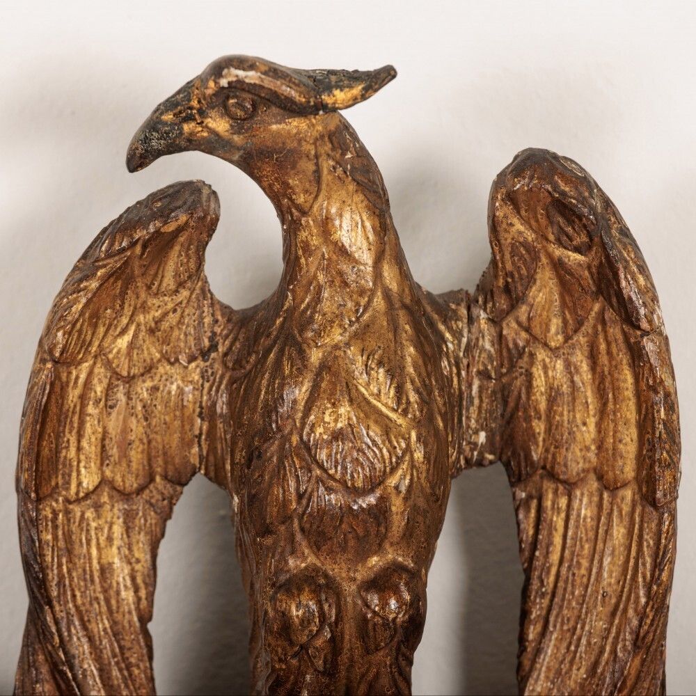 photo furniture Georgian Mahogany Wall Mirror With Impressive Gilt Carved Eagle Pediment.