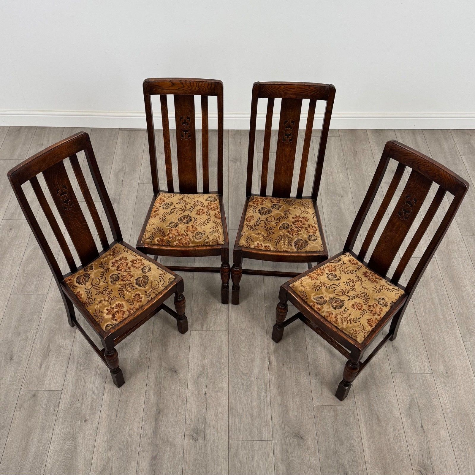 Antique 20th Century Good Quality Set Of 4 Oak Dining Chairs photo buy
