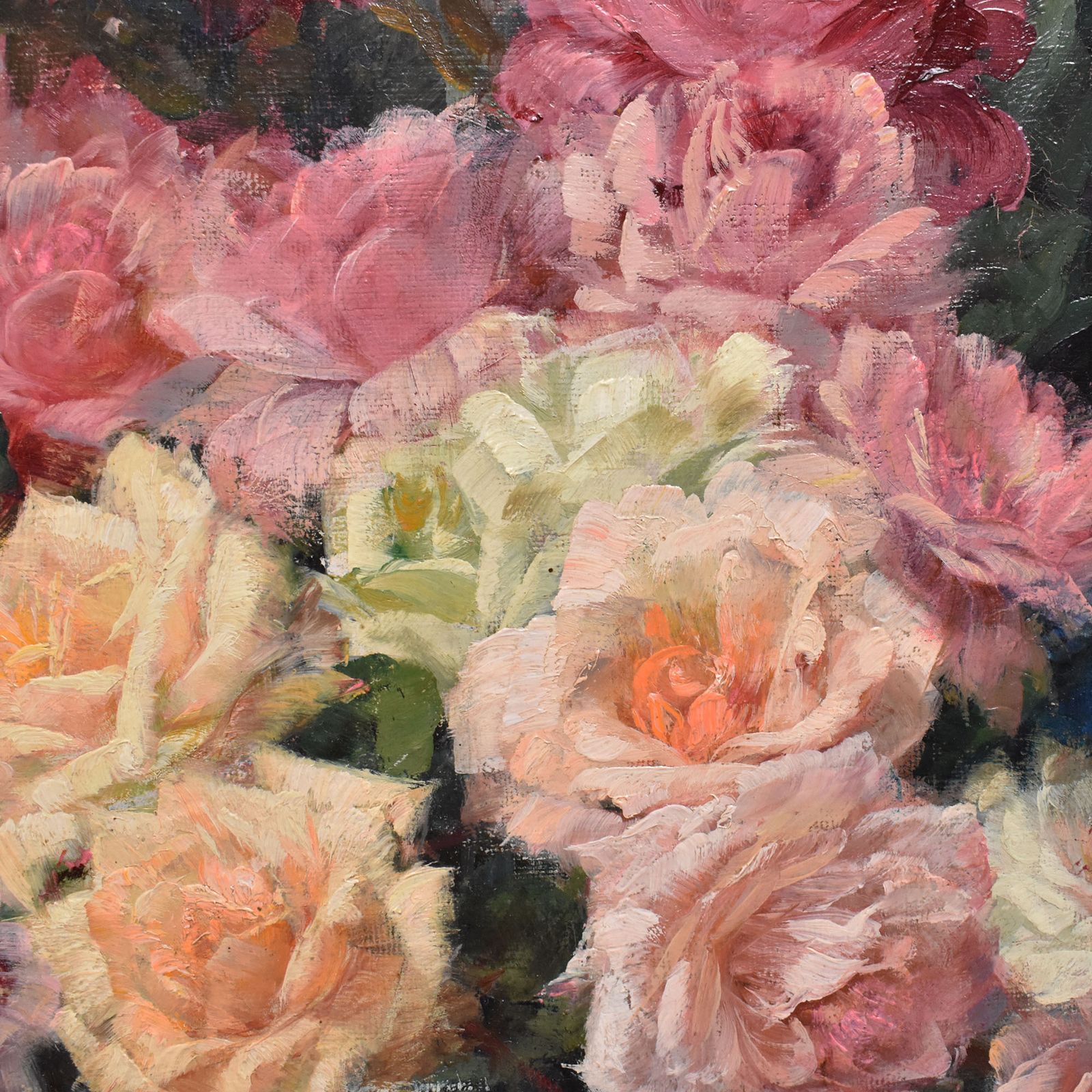 Large Flower Oil Paintings, Roses Still Life, Julien Stappers, Art Deco, XX Century photo buy