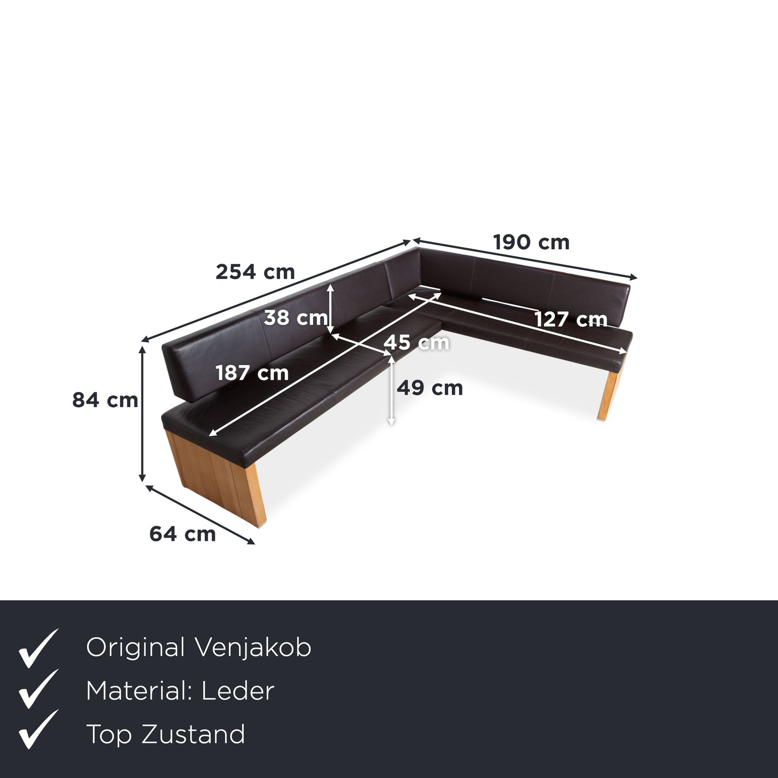 Venjakob Leather Wood Bench Brown Dark Brown Dining Room photo furniture