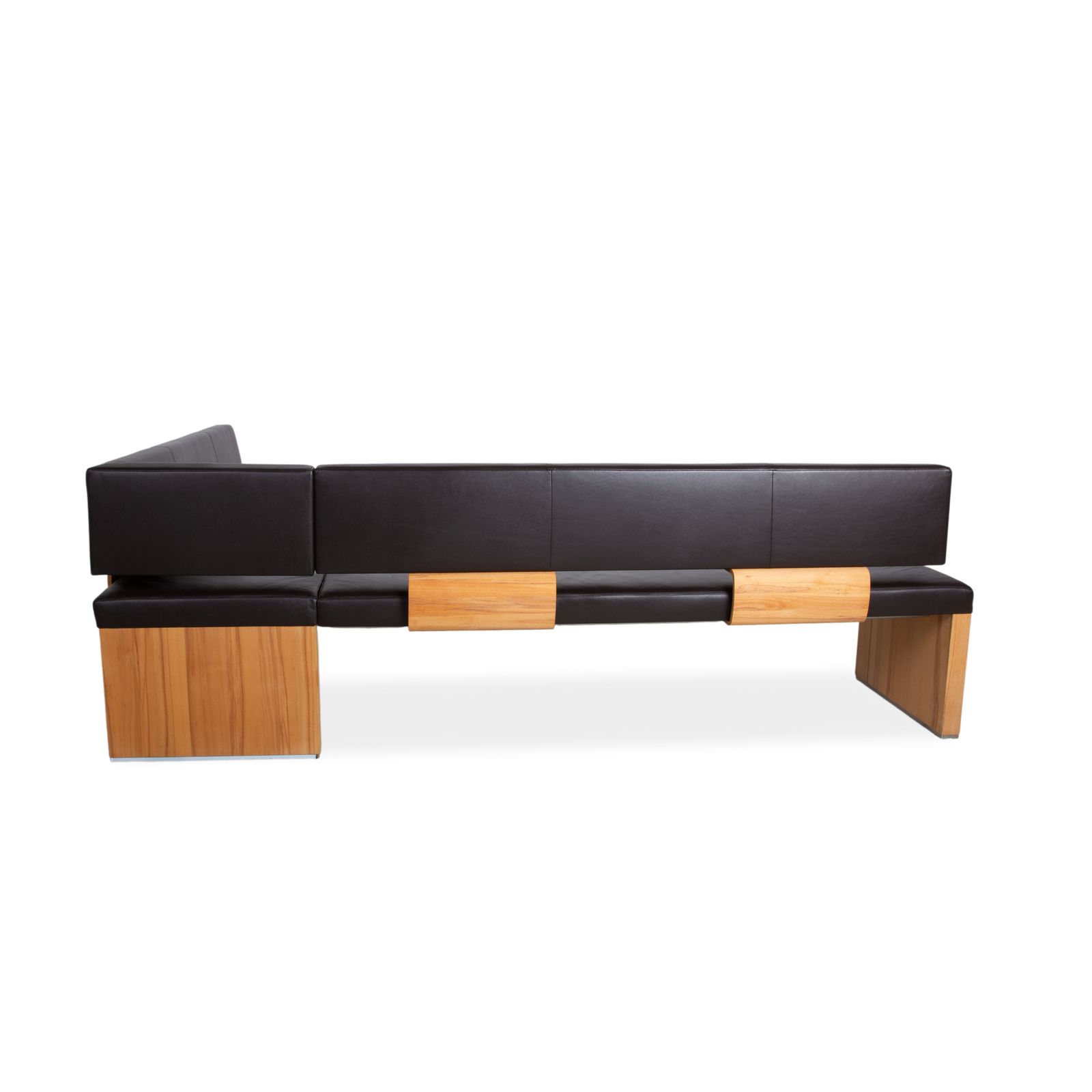 photo furniture Banquette d'angle Venjakob en cuir et bois, brun foncé, salle à manger