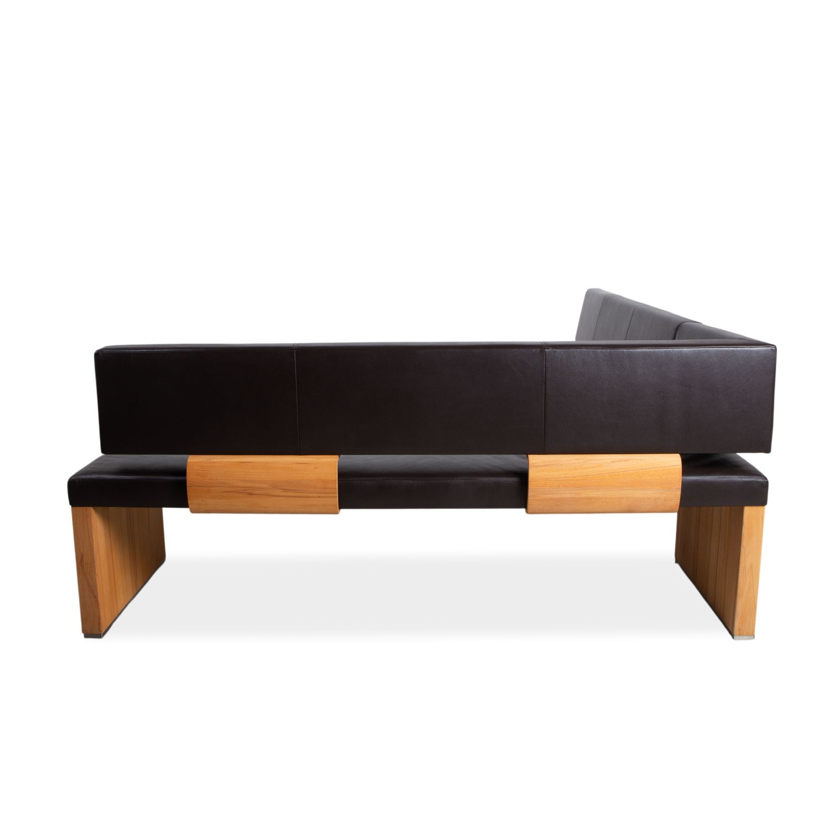 photo for sale Banquette d'angle Venjakob en cuir et bois, brun foncé, salle à manger