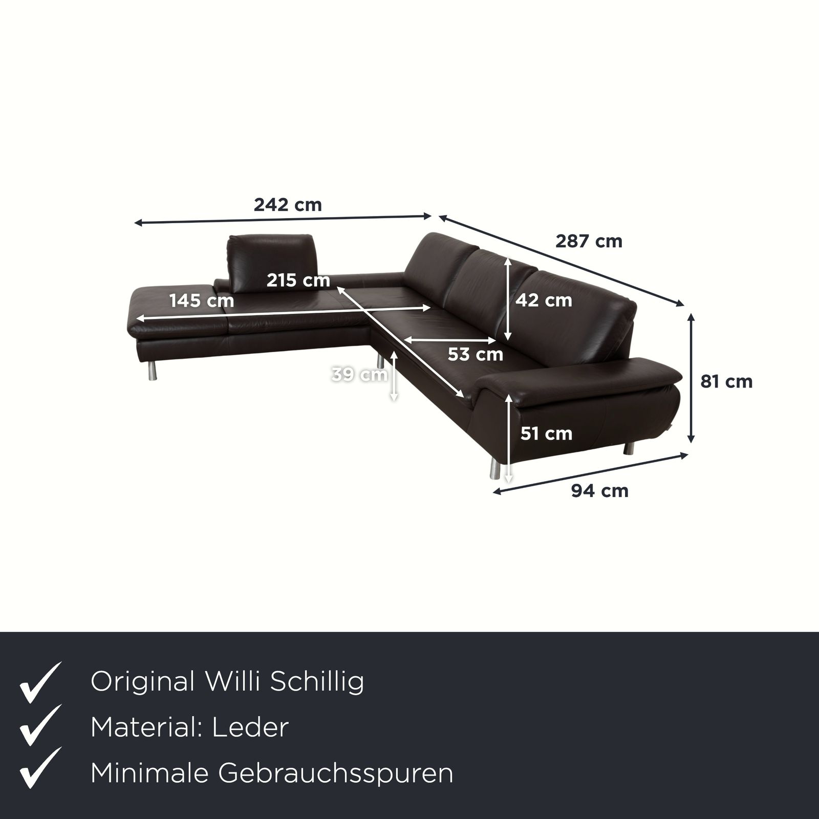 Canapé d'angle Willi Schillig Loop en cuir marron foncé, fonction manuelle photo furniture
